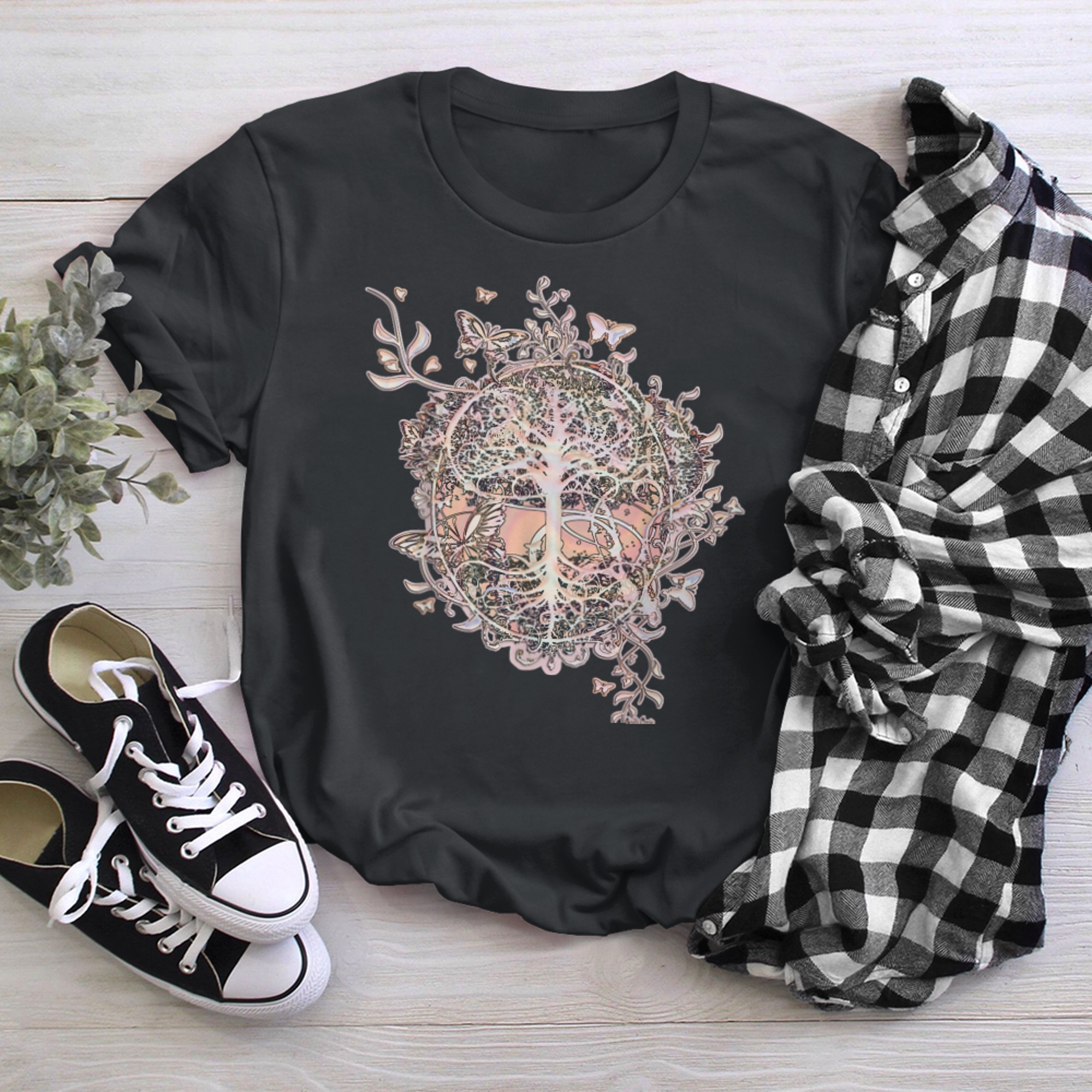 Butterflies, Flowers and a Tree of Life t-shirt black