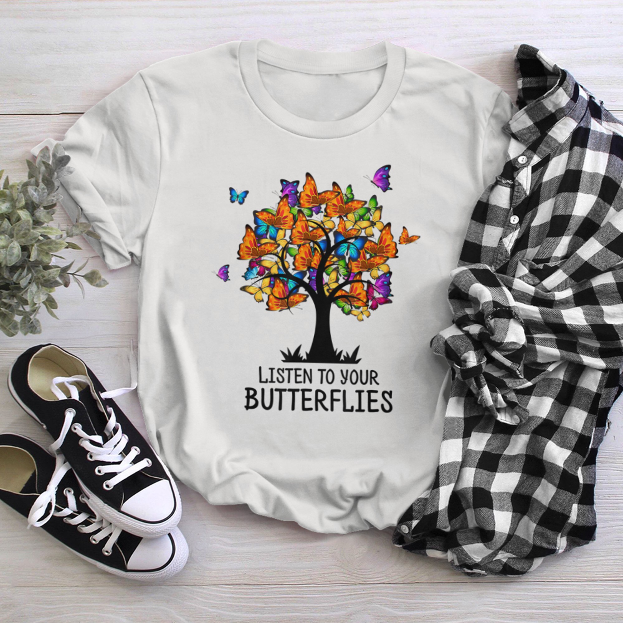 Butterfly Tree of Life, Cute Colourful Butterflies t-shirt white