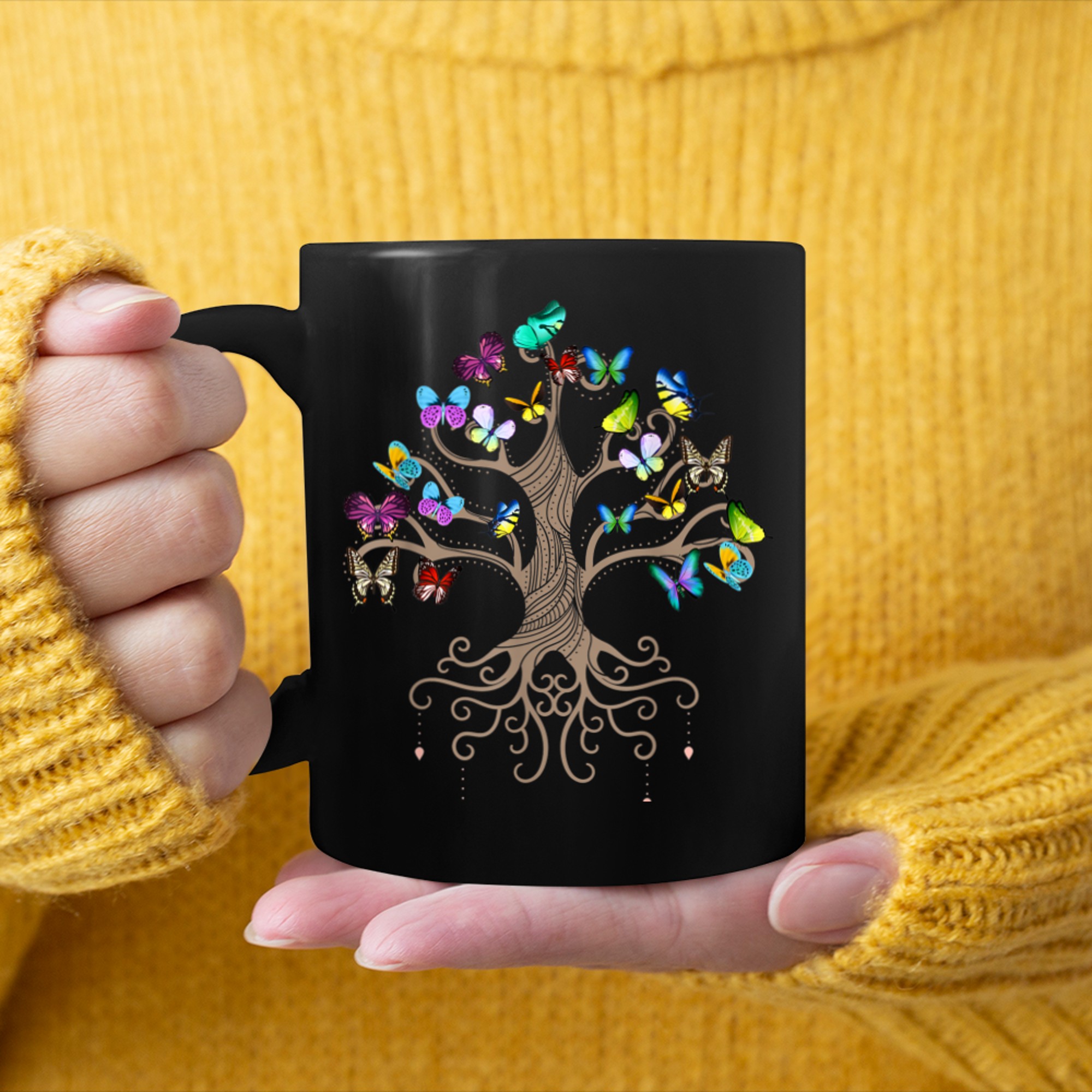 Butterfly Tree Roots Of Life Beautiful Butterflies Trees mug black