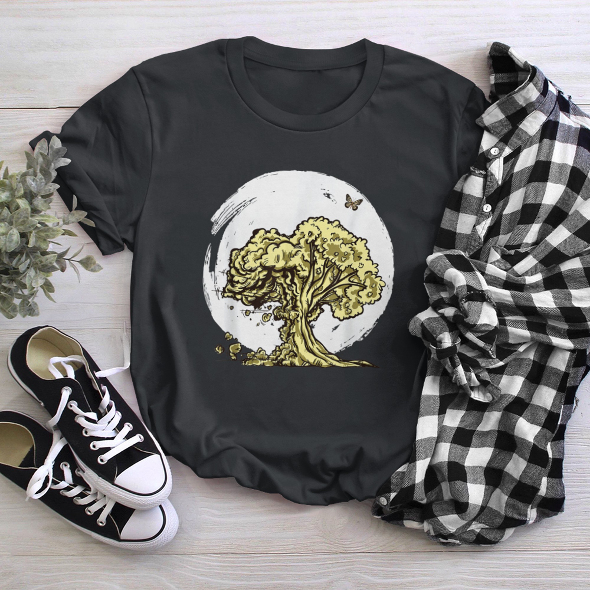 Butterfly Tree Summer tee with moon t-shirt black