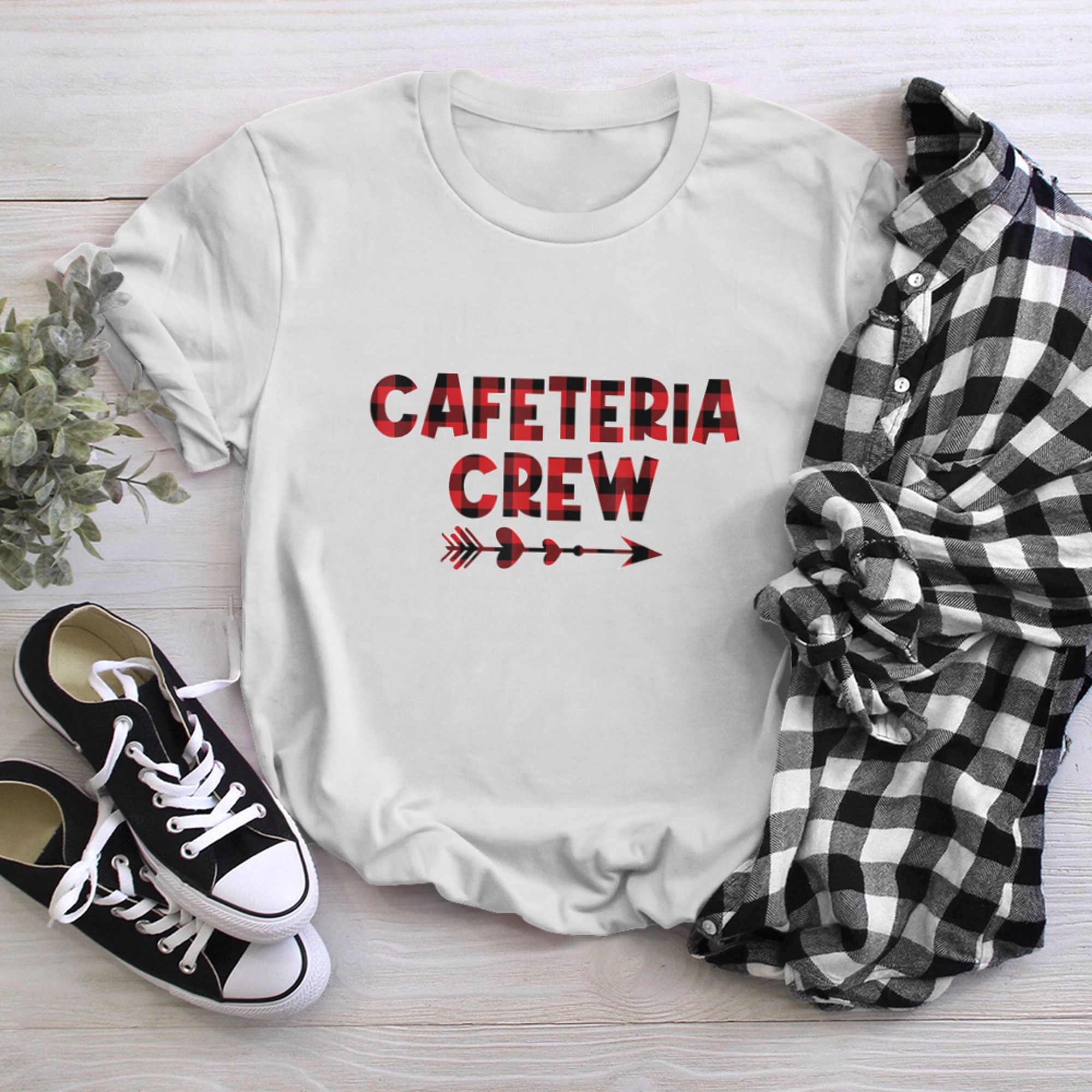 Cafeteria Crew Red Plaid Lunch Lady Food Service Crew t-shirt White