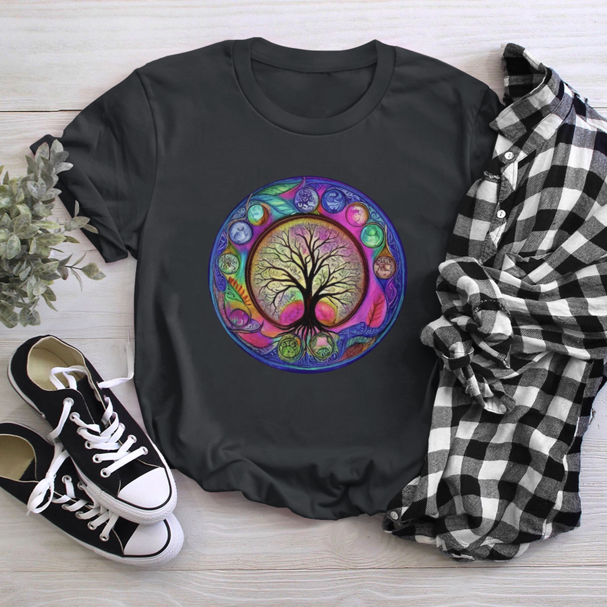 Chakra Whimsical Fantasy Tree of Life t-shirt black