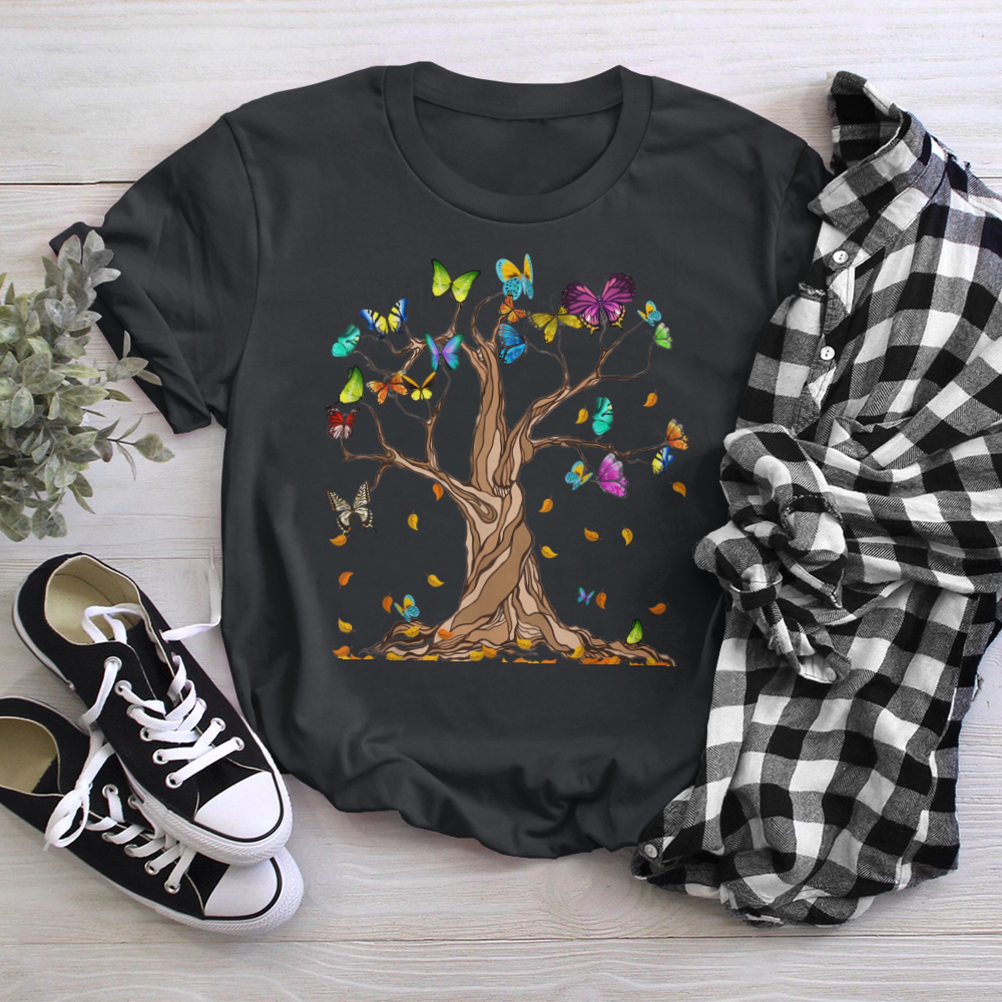 Colorful Butterfly Tree Of Life t-shirt black