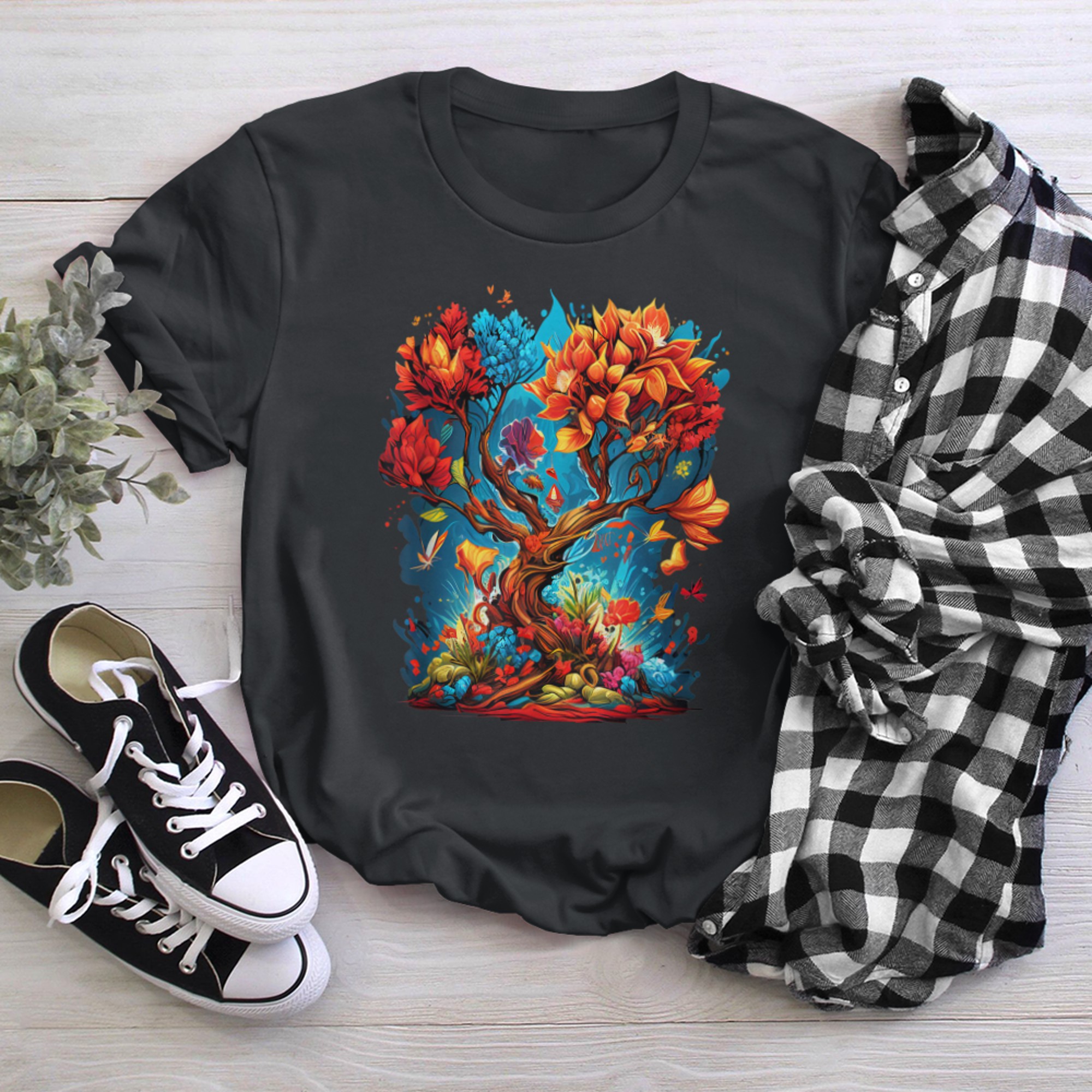 Colorful japanese tree of life - Japan tree Style (1) t-shirt black