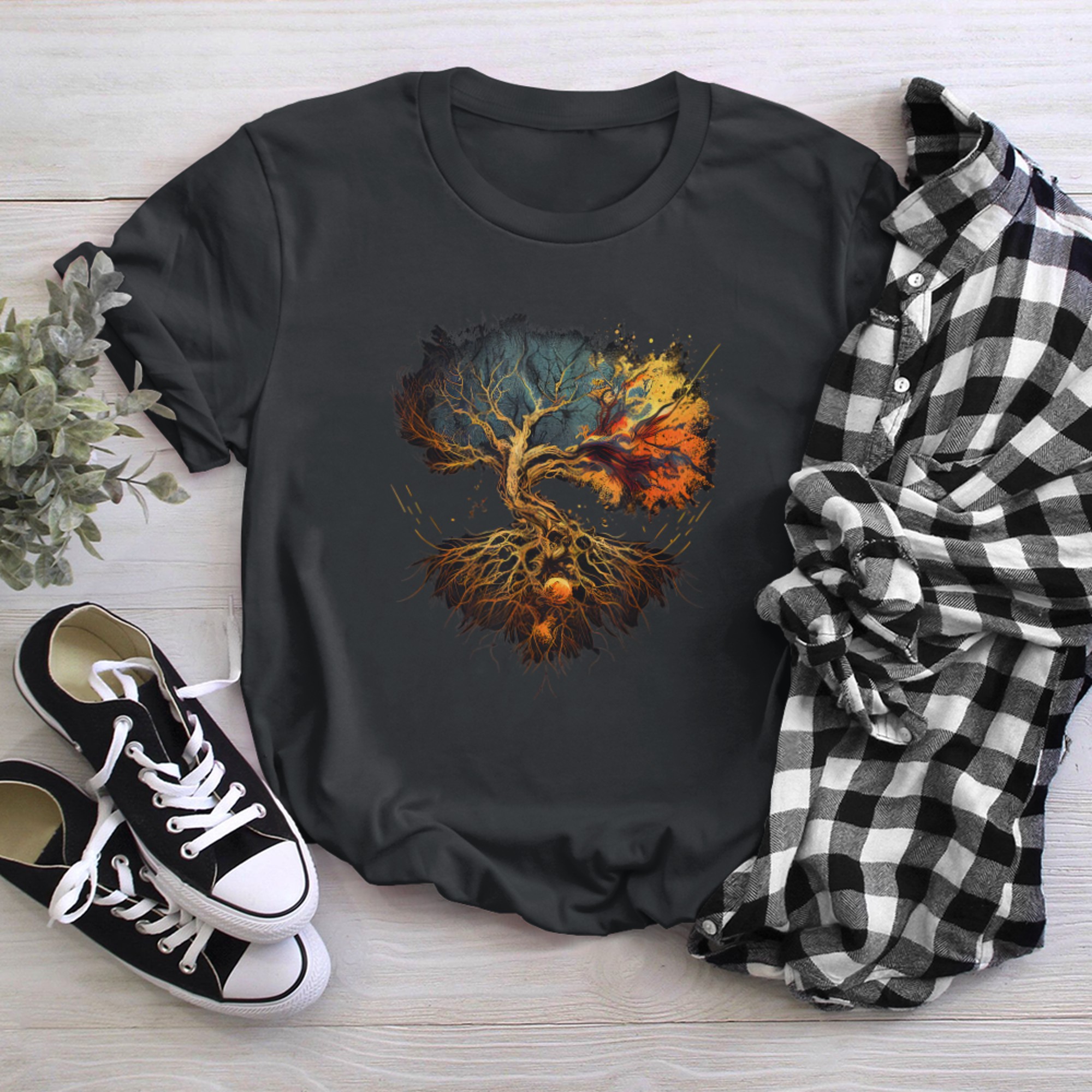 Colorful japanese tree of life - Japan tree Style t-shirt black