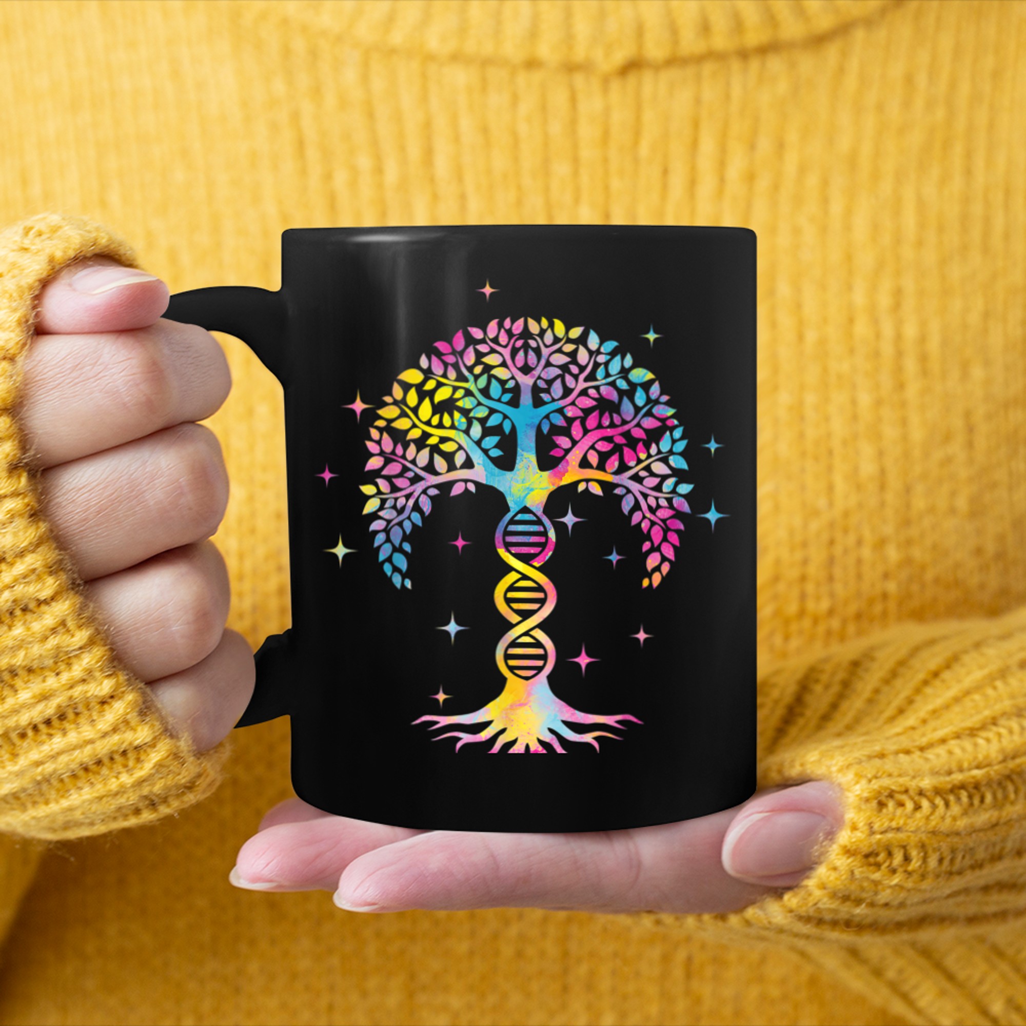 Colorful Tree Of Life Moon Phase Tshirt mug black