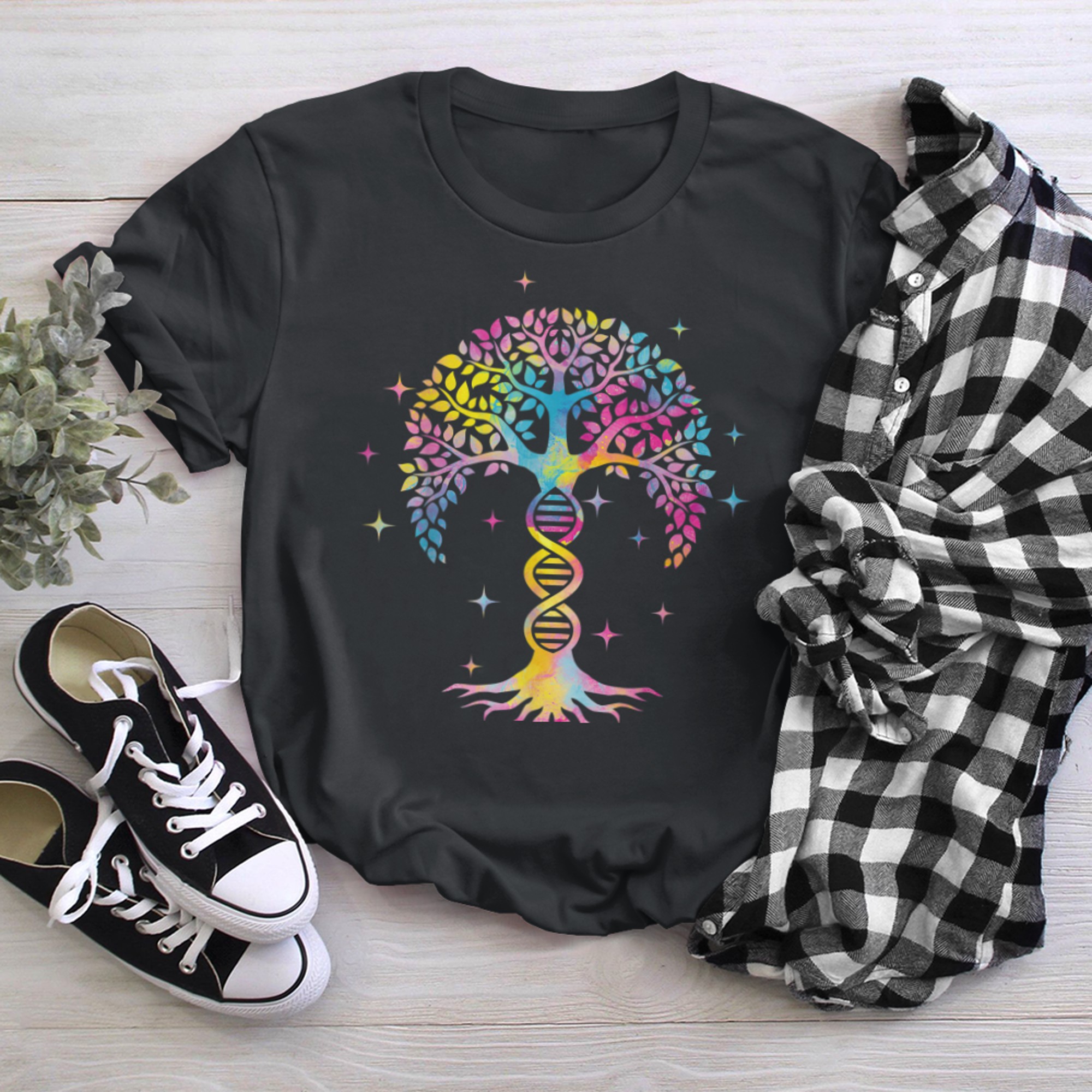 Colorful Tree Of Life Moon Phase Tshirt t-shirt black