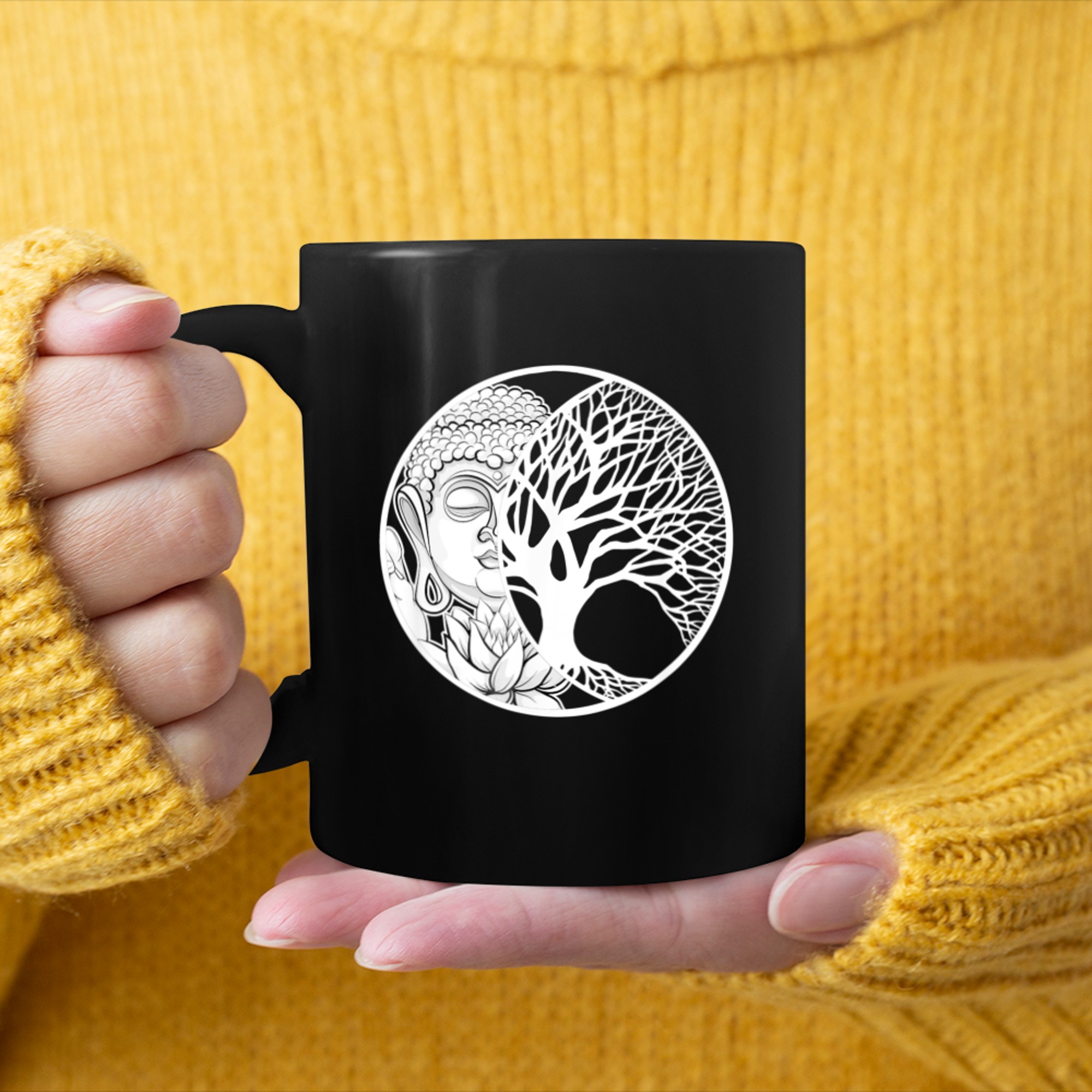 Crescent Moon Tree Of Life Bohemian Meditation (3) mug black