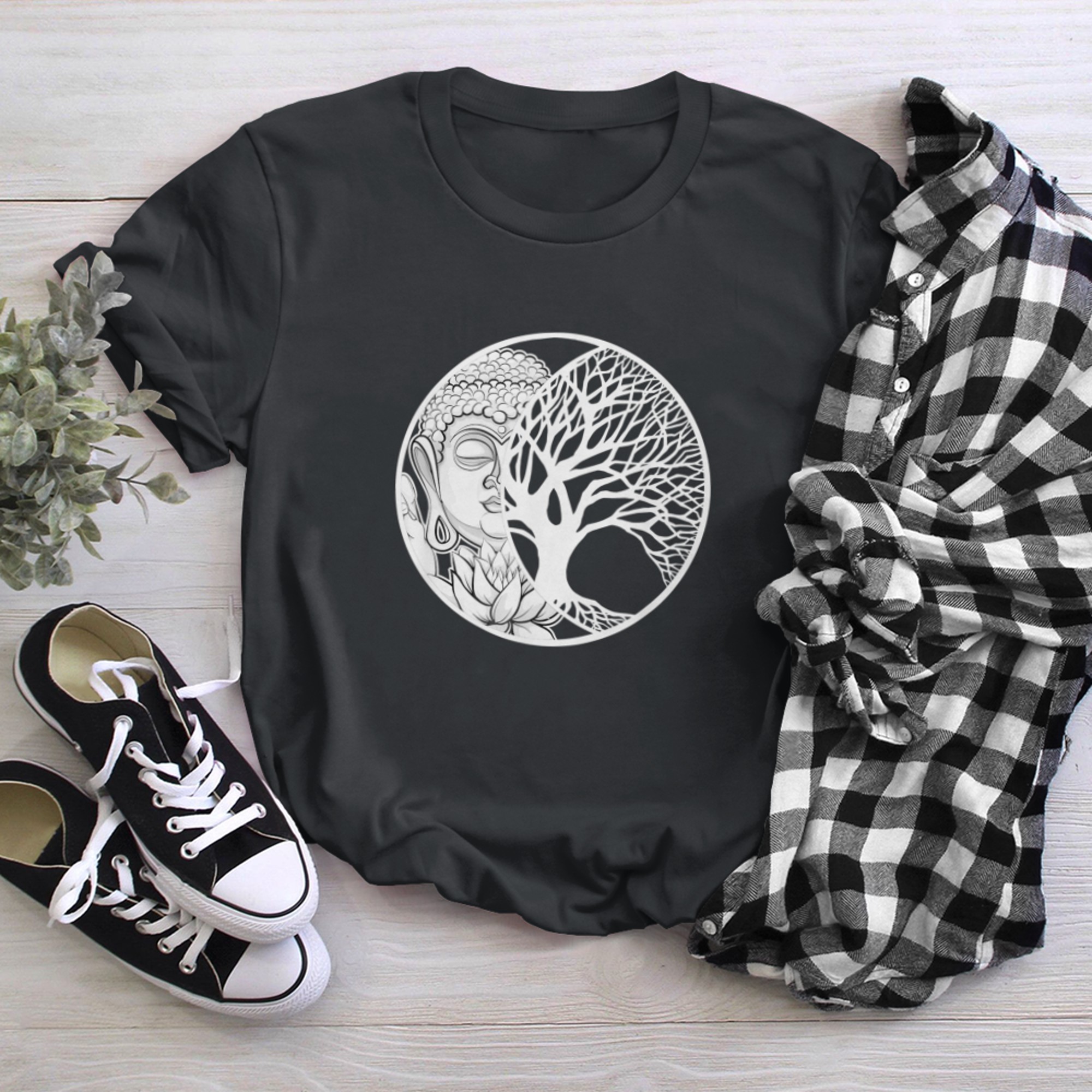 Crescent Moon Tree Of Life Bohemian Meditation (3) t-shirt black