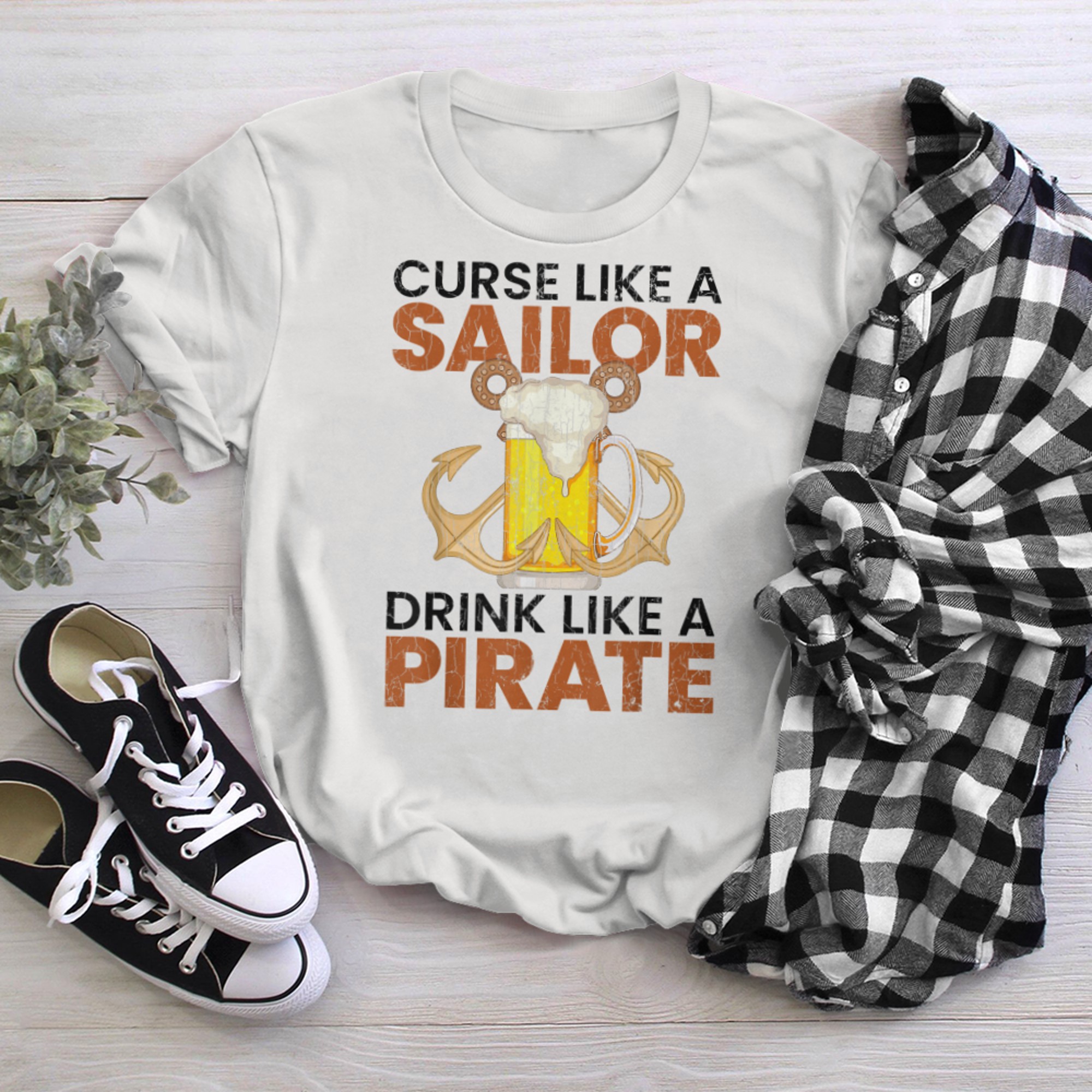 Curse Like A Sailor Drink Like A Pirate Fun Sailing Graphic t-shirt White