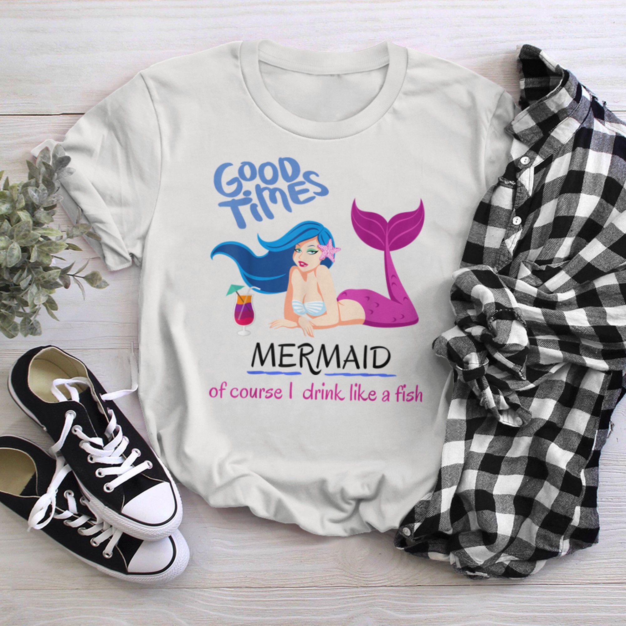 Cute Party Mermaid Drink Like A Fish Quote t-shirt White