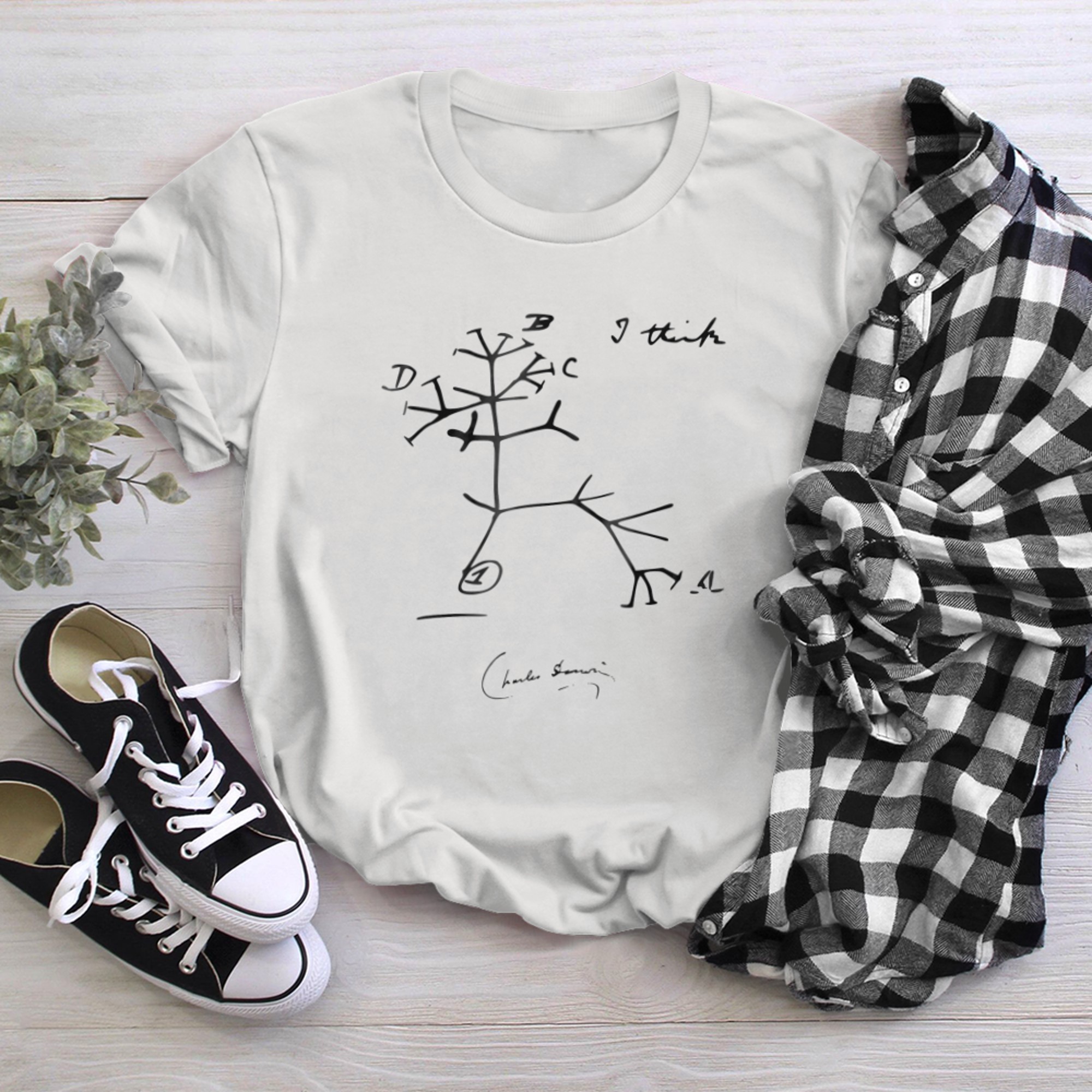 Darwin Tree of Life I Think, Charles Darwin t-shirt white