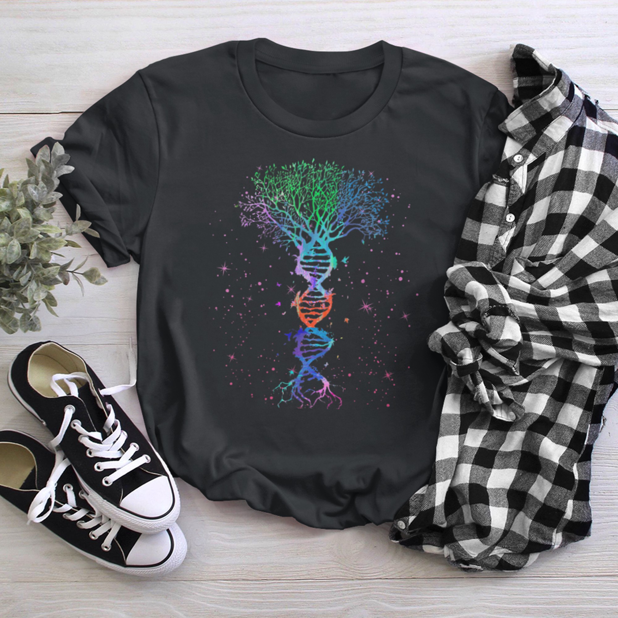 DNA Tree Genealogy Fans Of Life Mindfulness Genetics Fractal t-shirt black