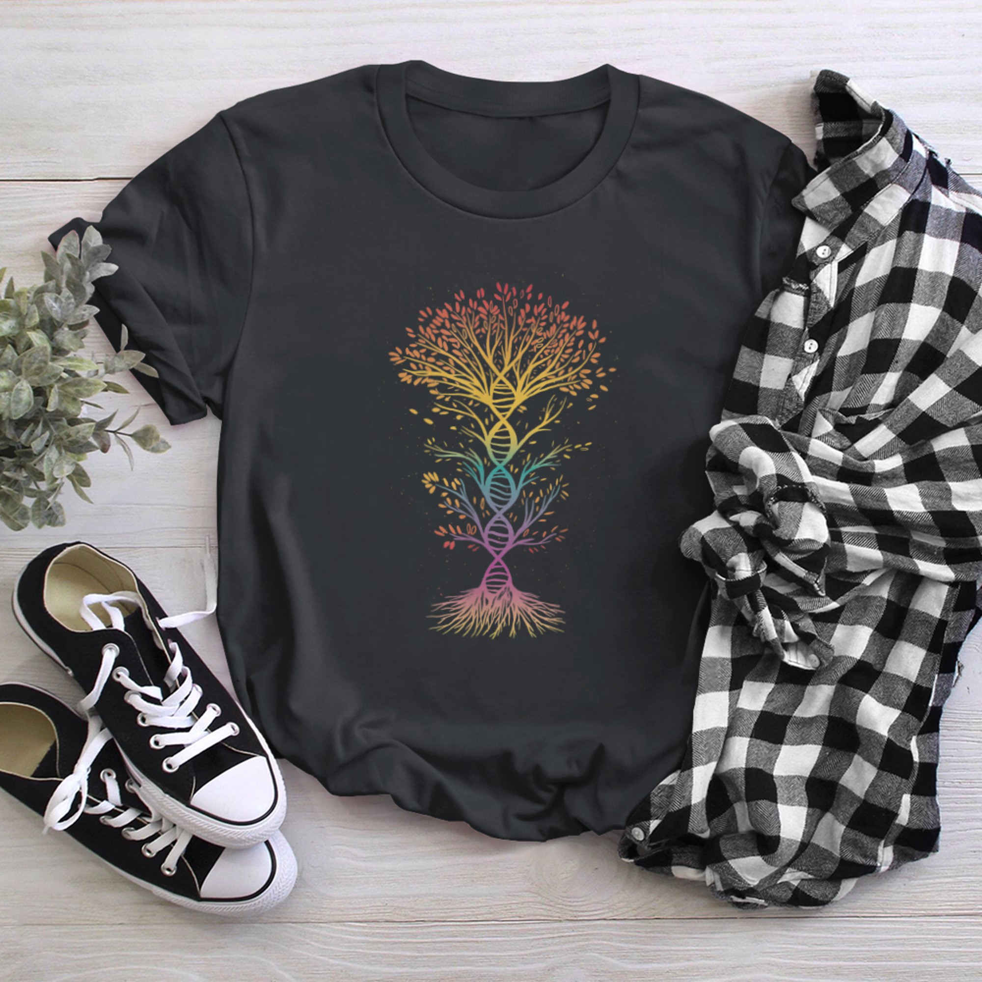 DNA Tree of Life Genetics Science Biology Colourful t-shirt black