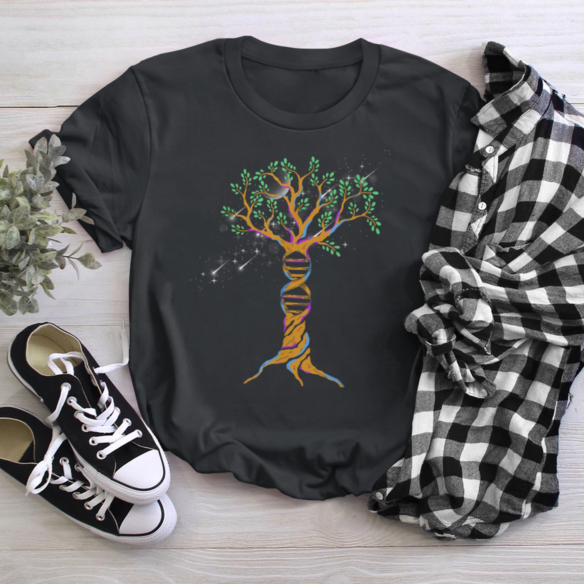 DNA Tree Of Life Shirt Spiritual Moonphase With Stars t-shirt black