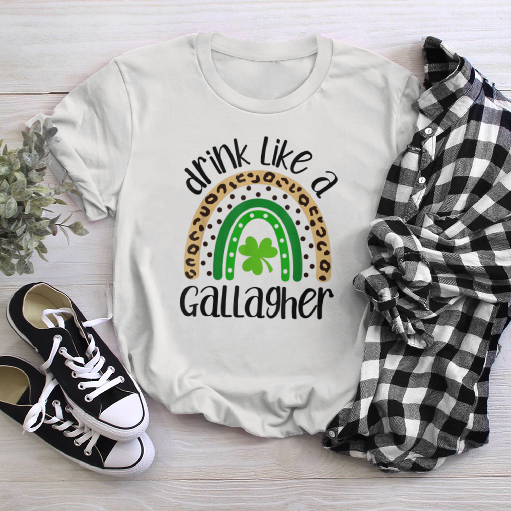 Drink Like a Gallagher St. Patrick's Day Leopard Rainbow t-shirt White