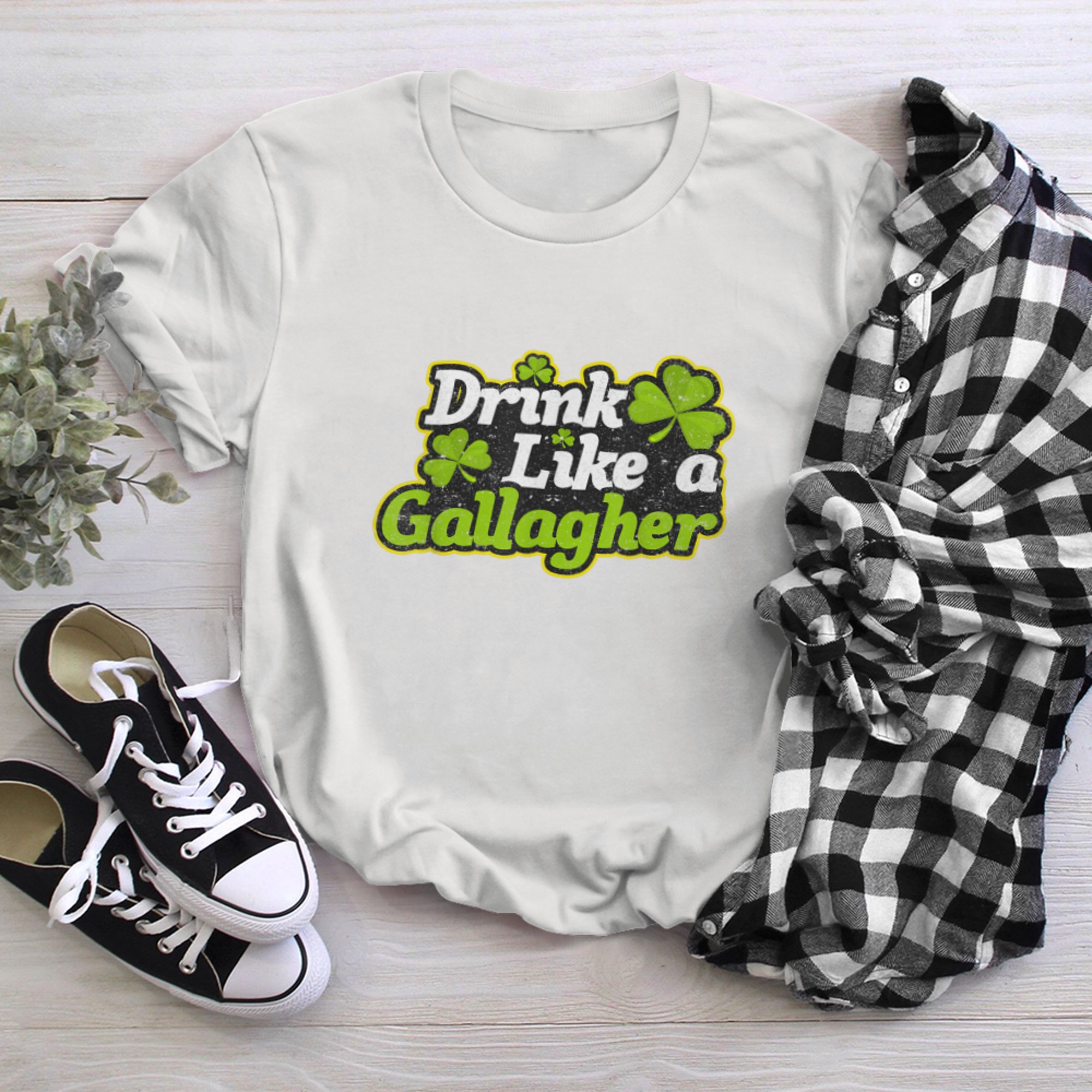 Drink Like A Gallagher T-Shirt Green St. Patty's Irish Shirt t-shirt White