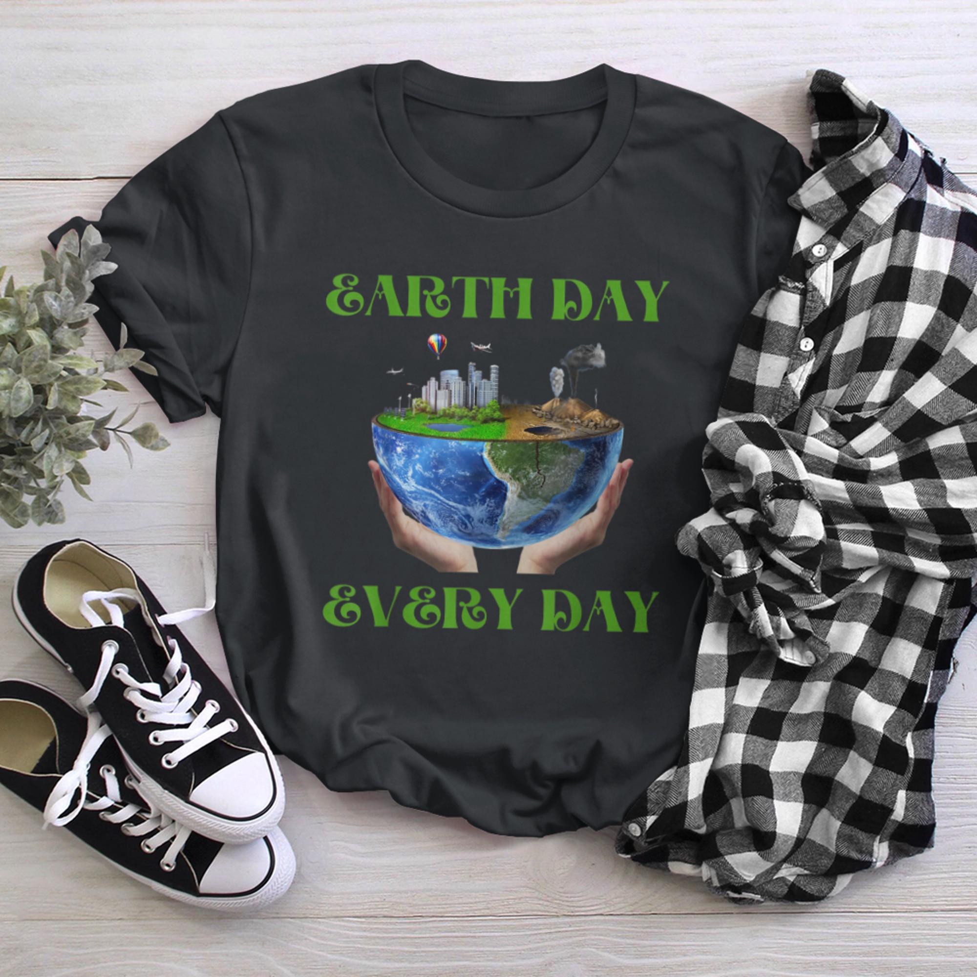 Earth Day Every Day World Earth Day Green planet t-shirt black