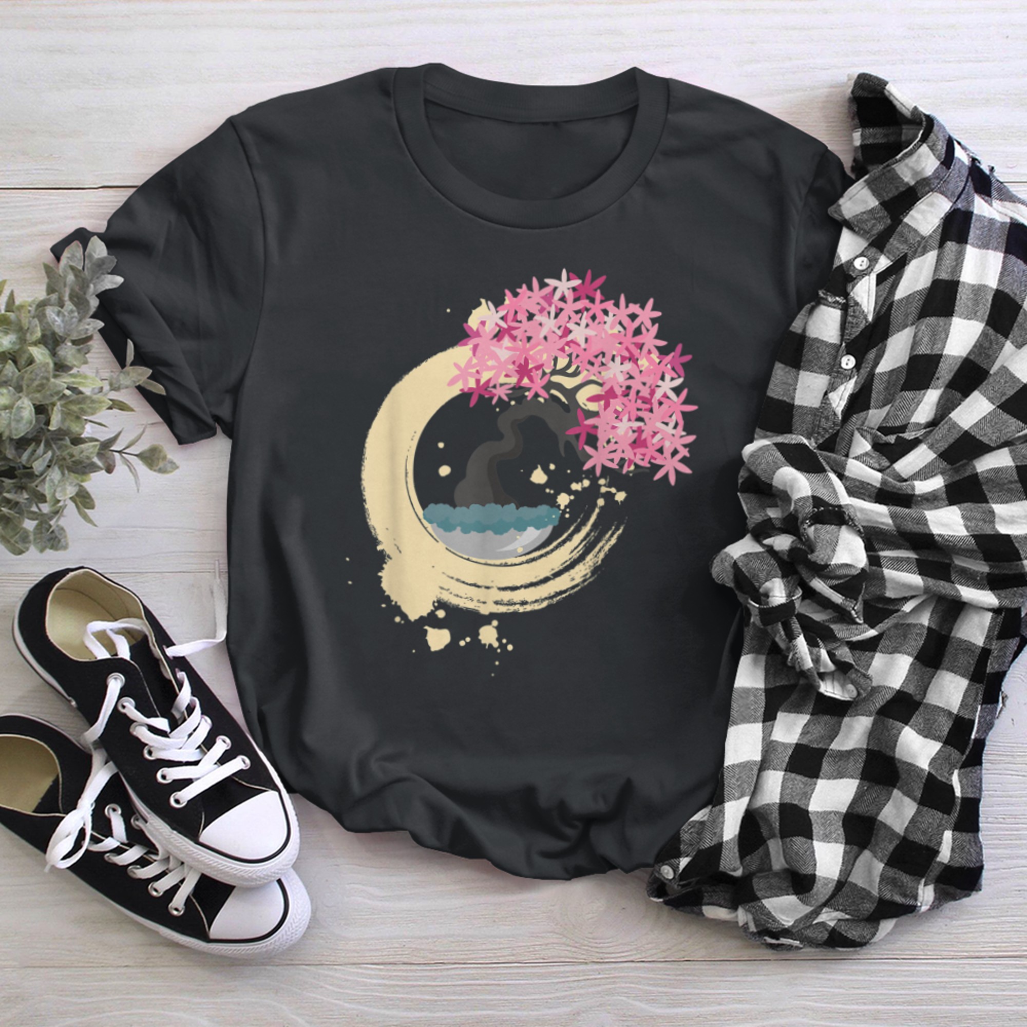 Enso Circle - Zen Circle - Buddhism Yoga Karma Tree of Life (1) t-shirt black