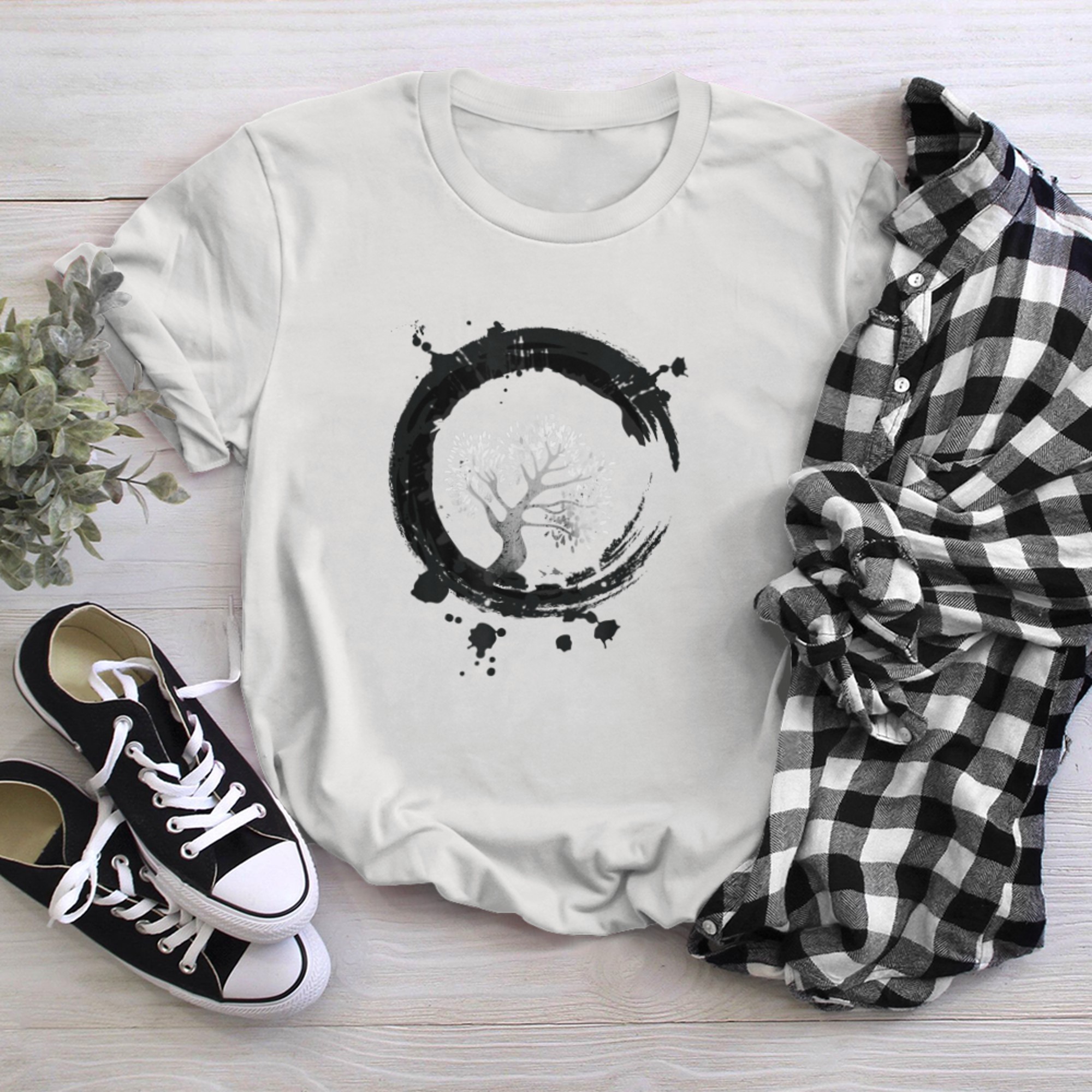 Enso Circle - Zen Circle - Buddhism Yoga Karma Tree of Life t-shirt white