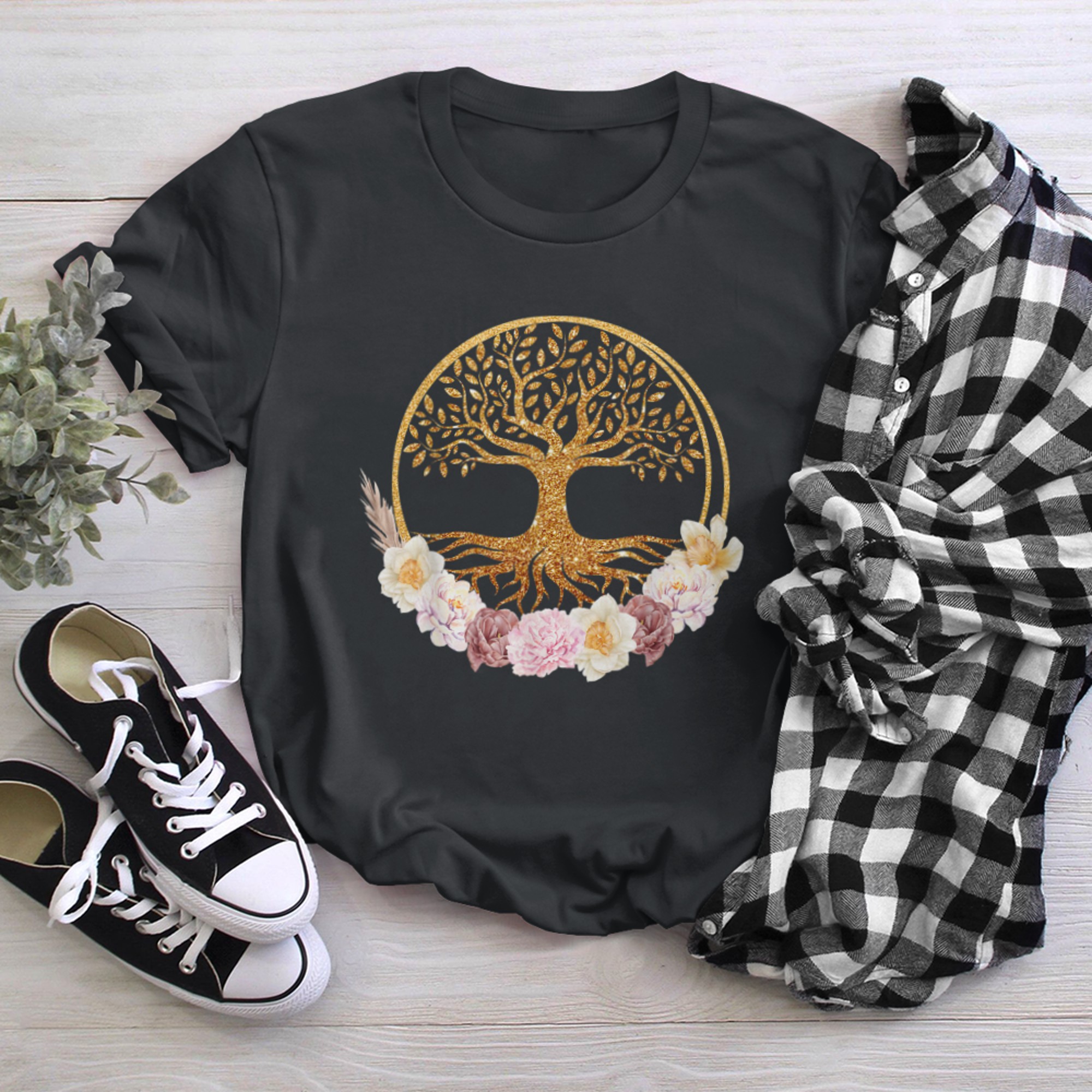 Floral Tree Of Life Boho Celtic Spiritual Awakening Celtic t-shirt black