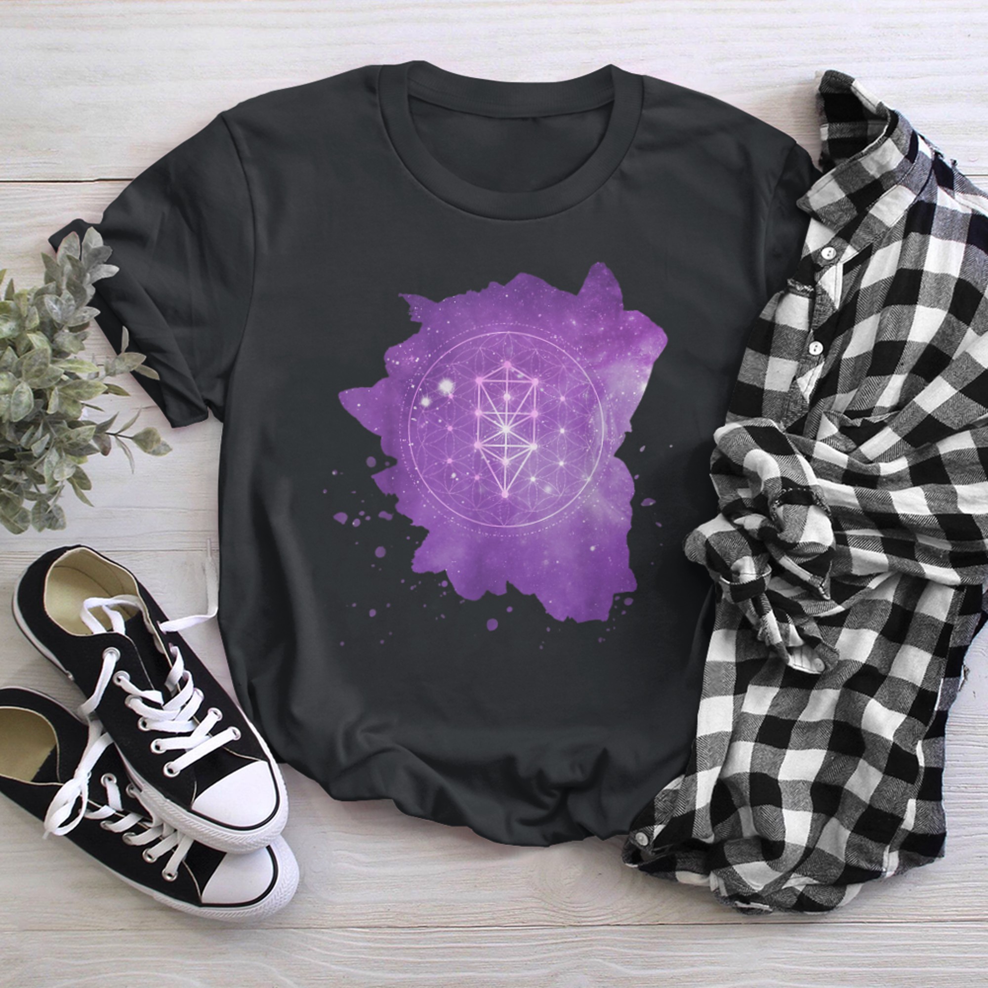 Flower of Life Nested Tree of Life Sacred Geometry Universe t-shirt black