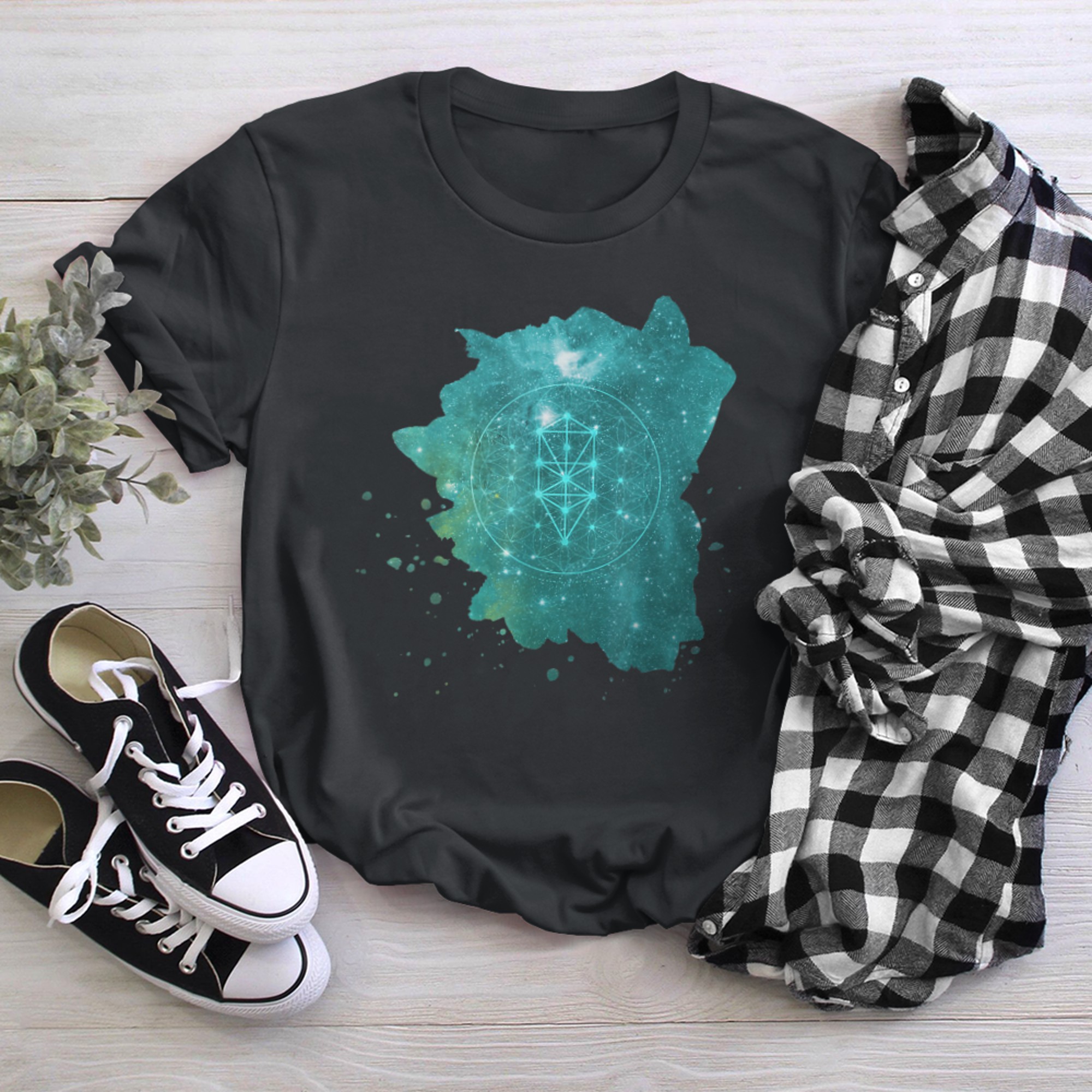 Flower of Life Nested Tree of Life Sacred Geometry Yoga t-shirt black