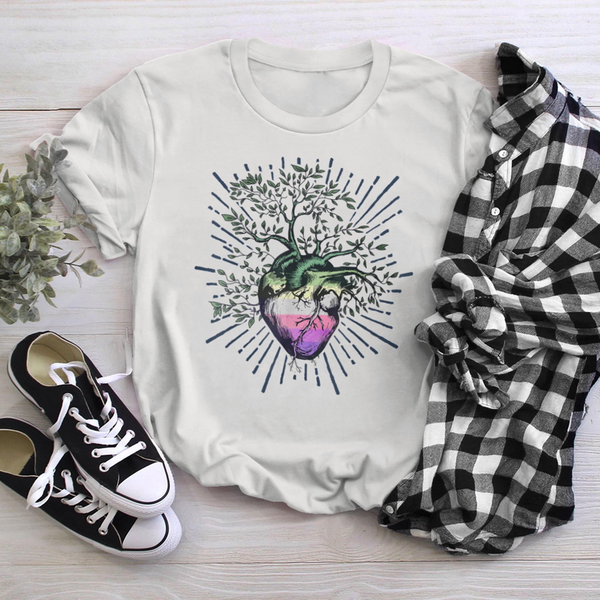 Genderfae Heart Tree of Life LGBT Genderdoe Flag Nonbinary t-shirt white