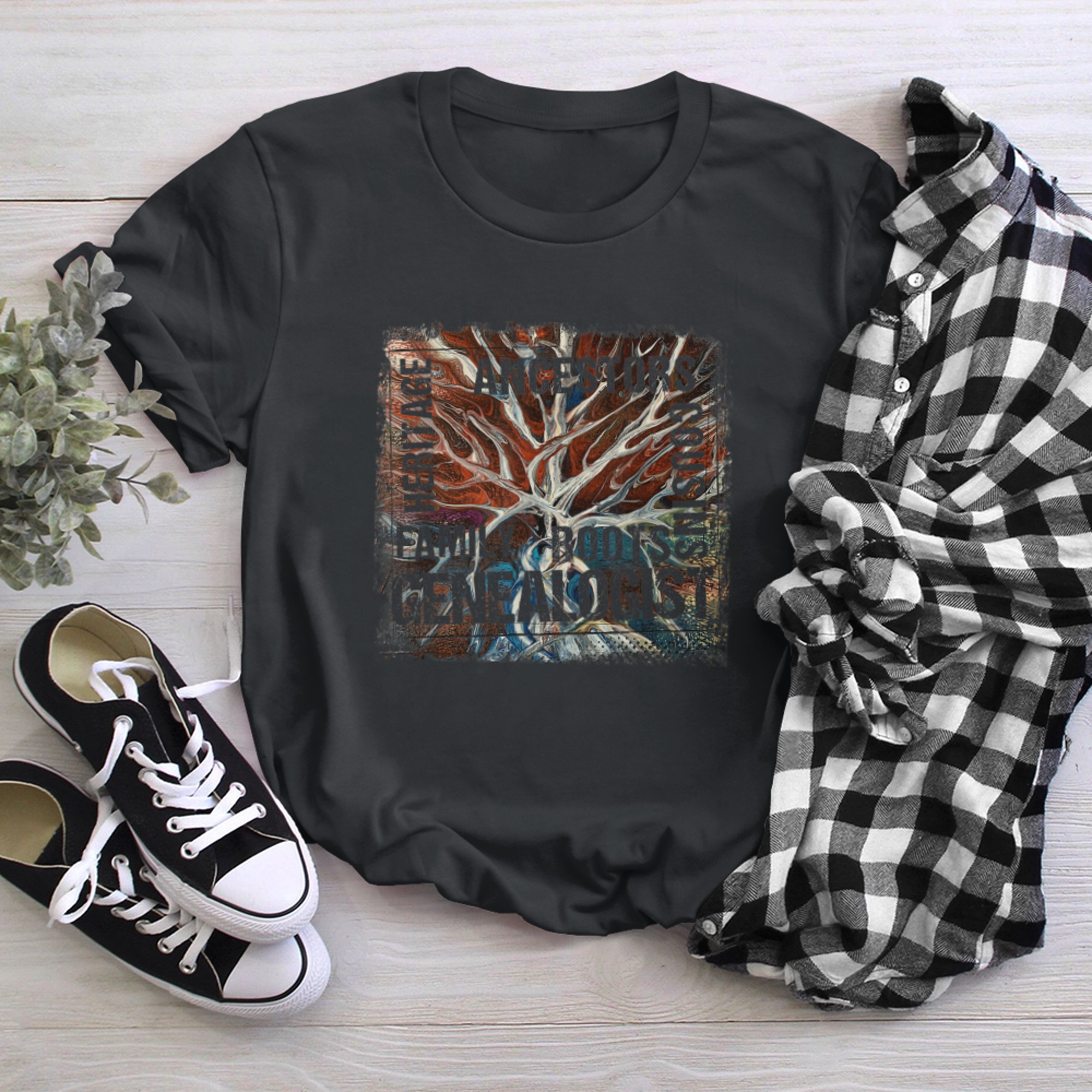 Genealogy Grunge Art Tree of Life Genealogist Men Women t-shirt black