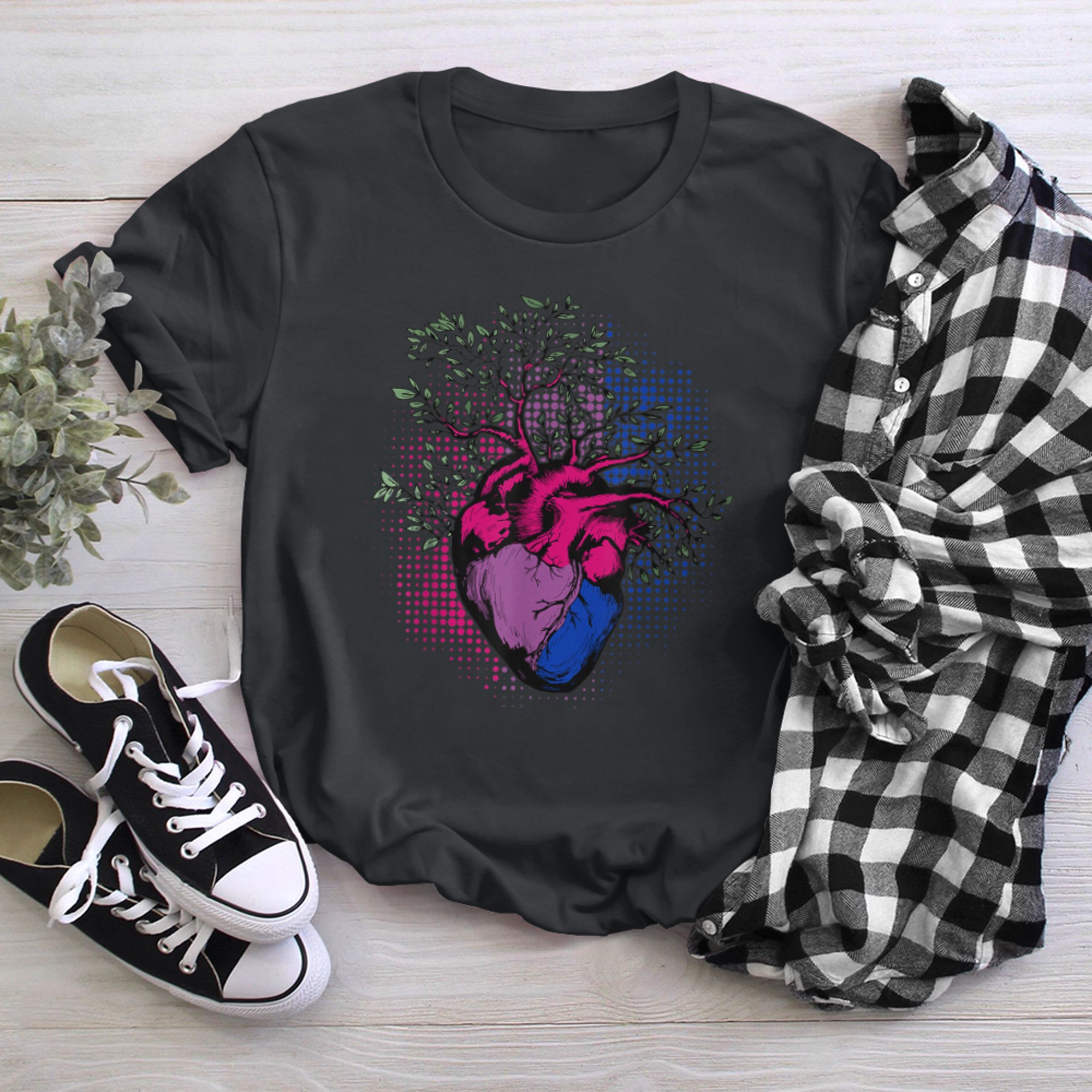 Heart Tree Of Life Bisexual Flag Bisexuality Pride Day LGBTQ t-shirt black