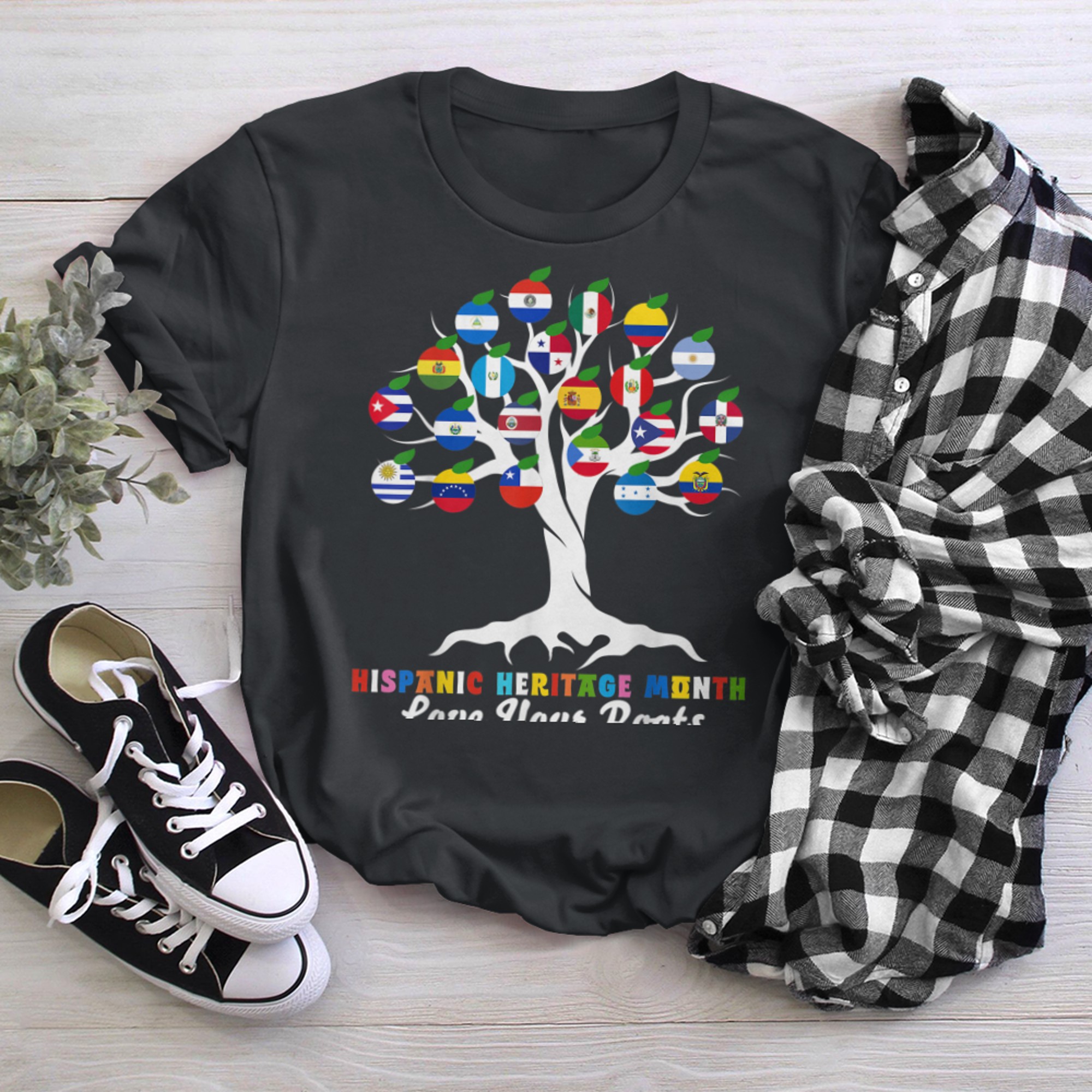 Hispanic Heritage Month Flag Tree of Life Love your Roots t-shirt black