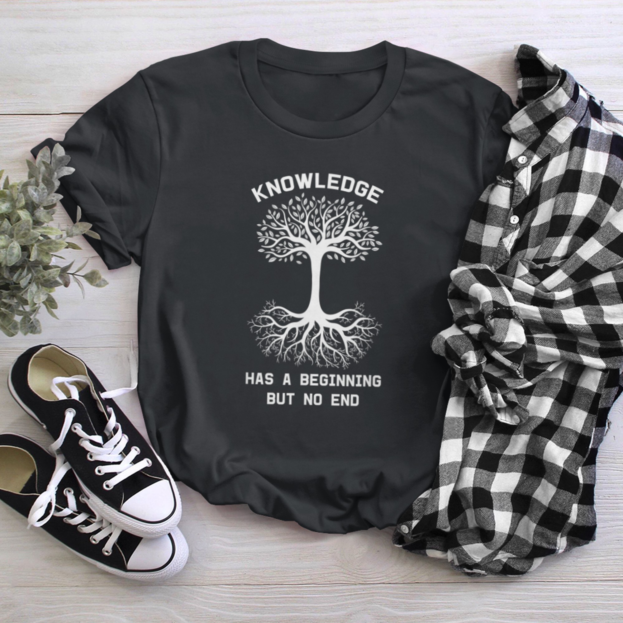 Knowledge Has A Beginning But No End Tree Of Life t-shirt black