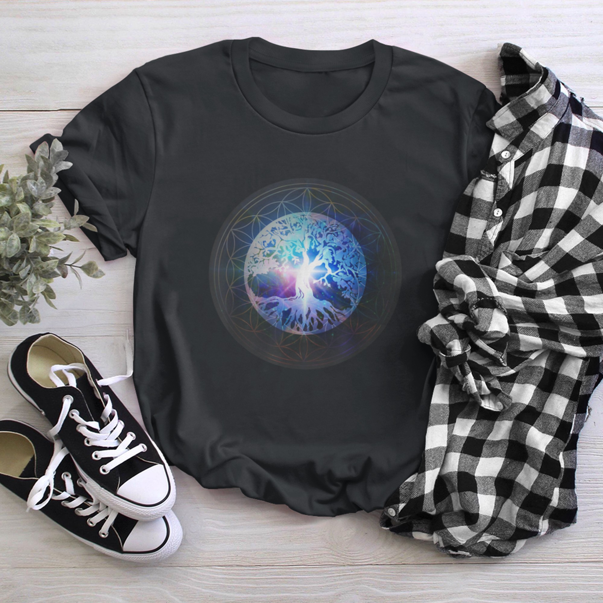 Luminous Tree of Life Mandala t-shirt black