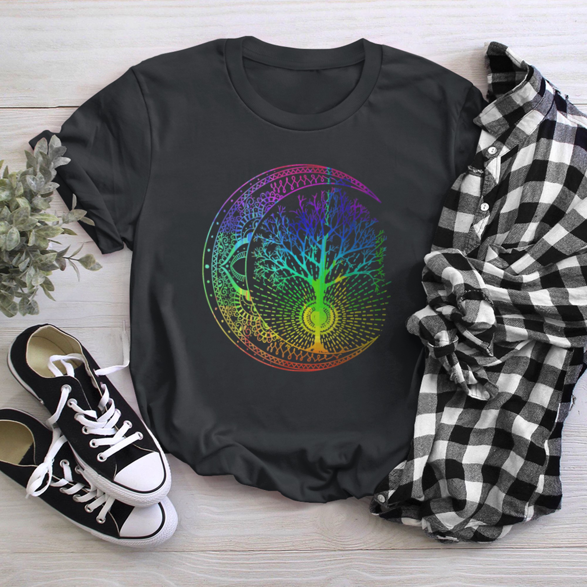 Mandala Moon Tree of Life Chakra t-shirt black