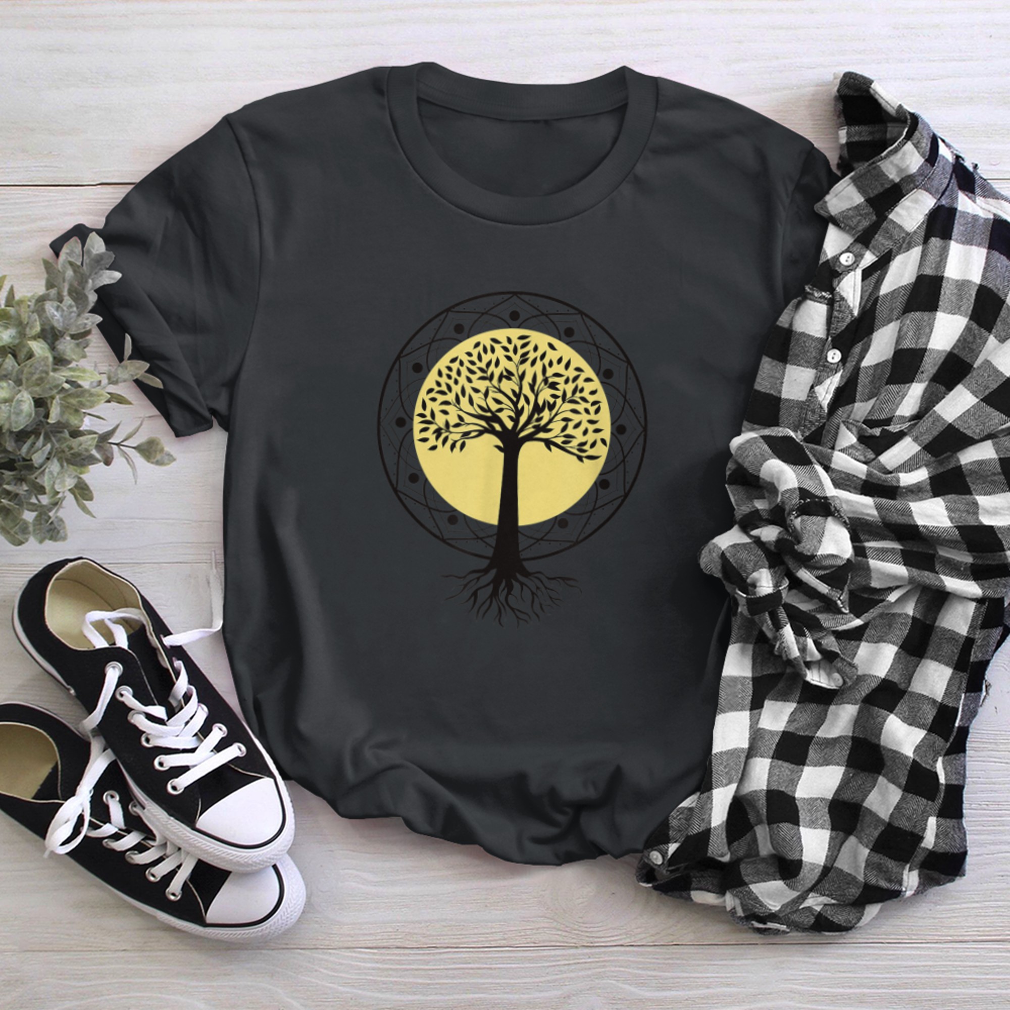 Mandala Tree of Life Symbol Fractal Yoga Meditation t-shirt black