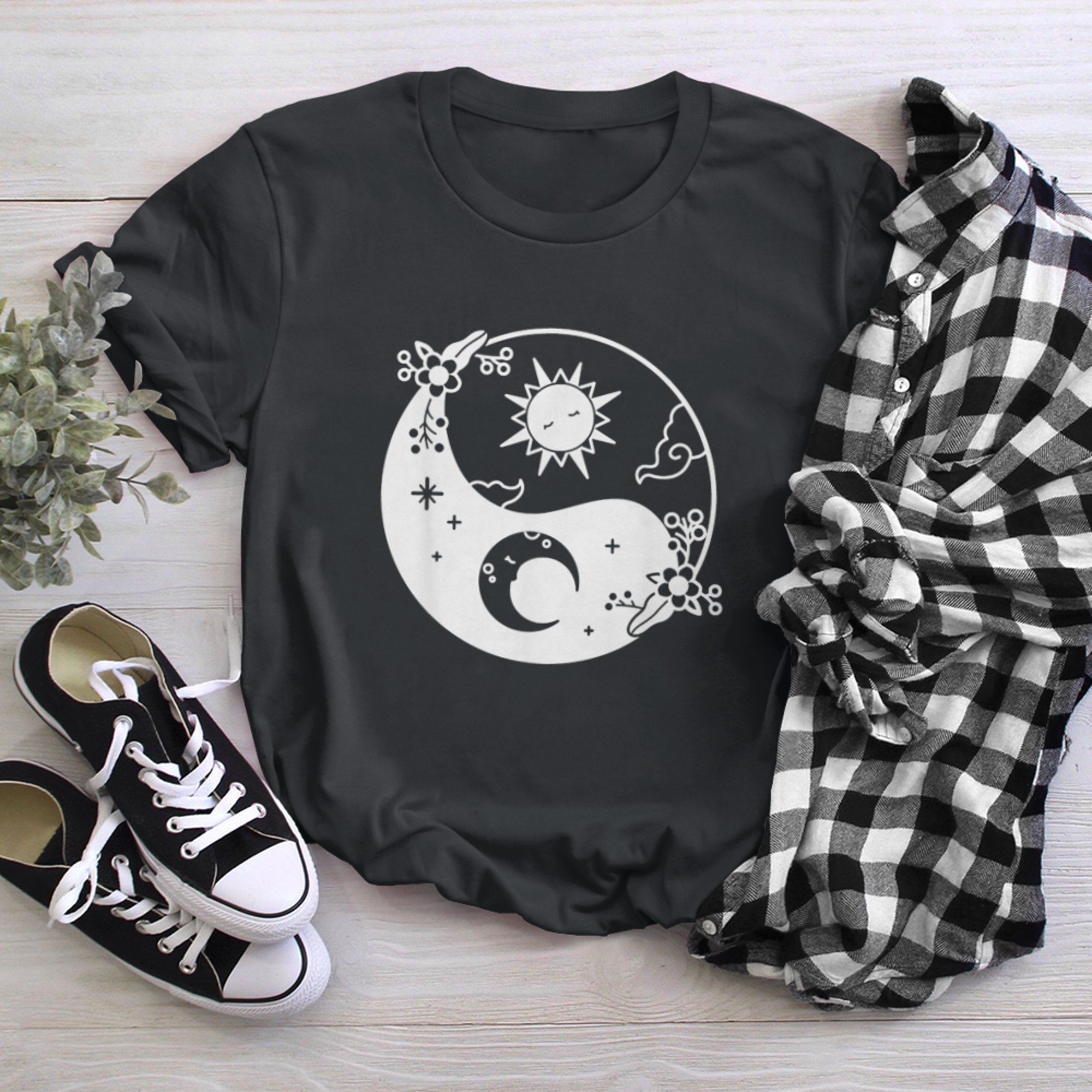 Moon And Sun Om Tree Of Life Buddhist Mandala Yin And Yang (1) t-shirt black