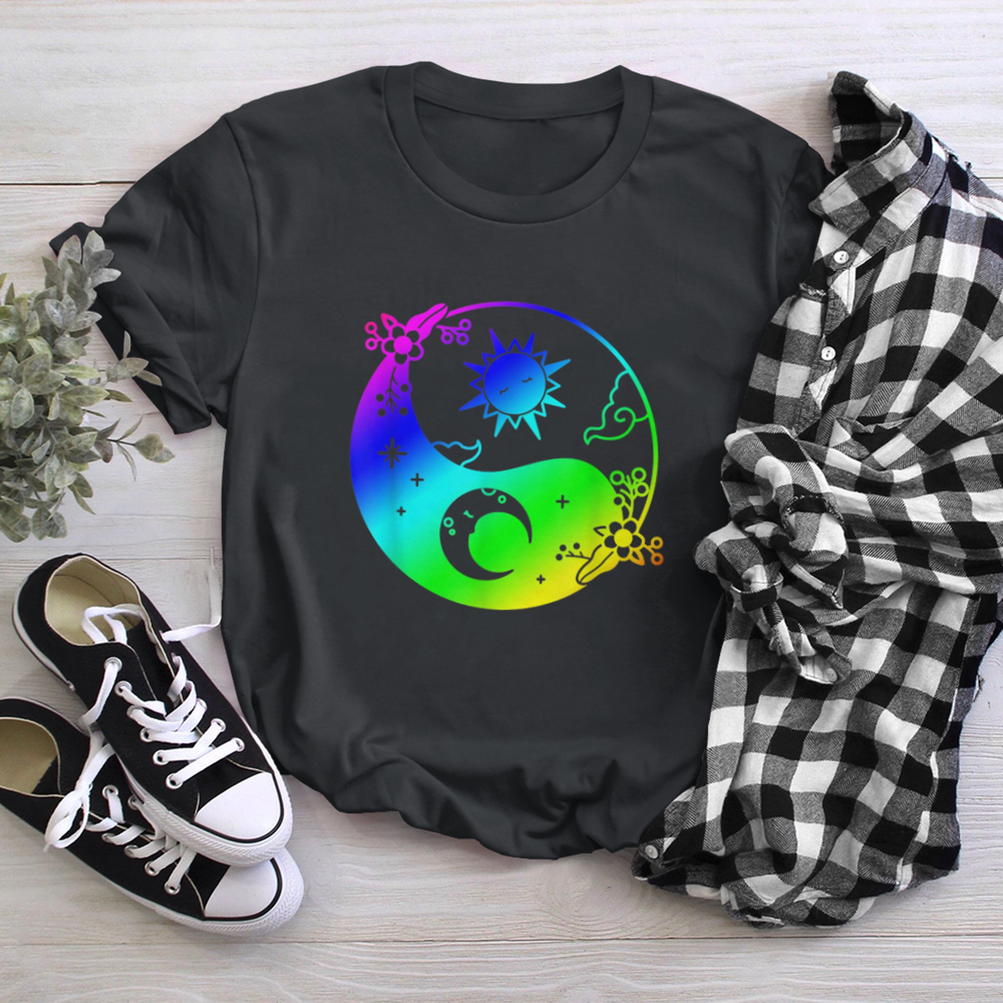 Moon And Sun Om Tree Of Life Buddhist Mandala Yin And Yang (11) t-shirt black