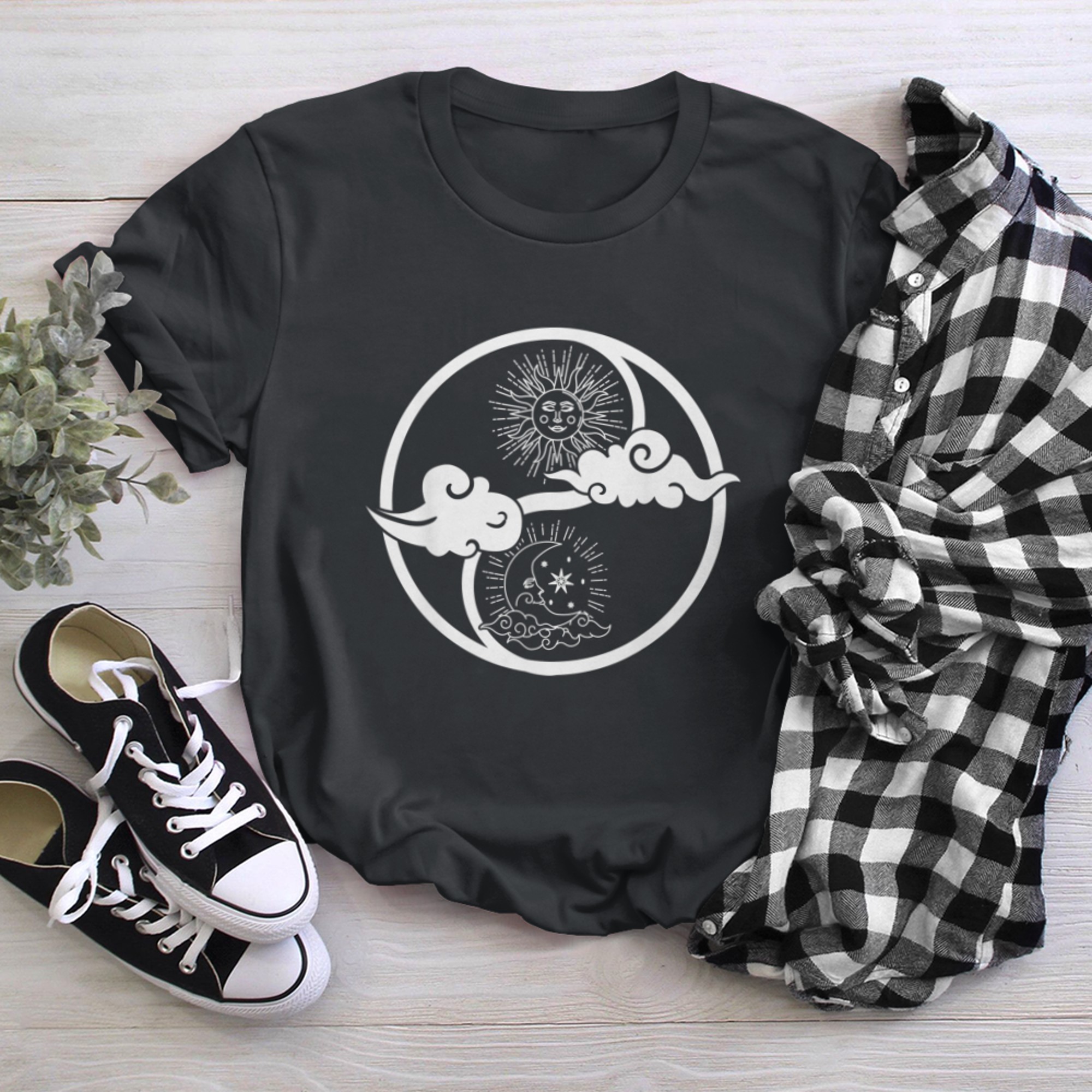 Moon And Sun Om Tree Of Life Buddhist Mandala Yin And Yang (2) t-shirt black