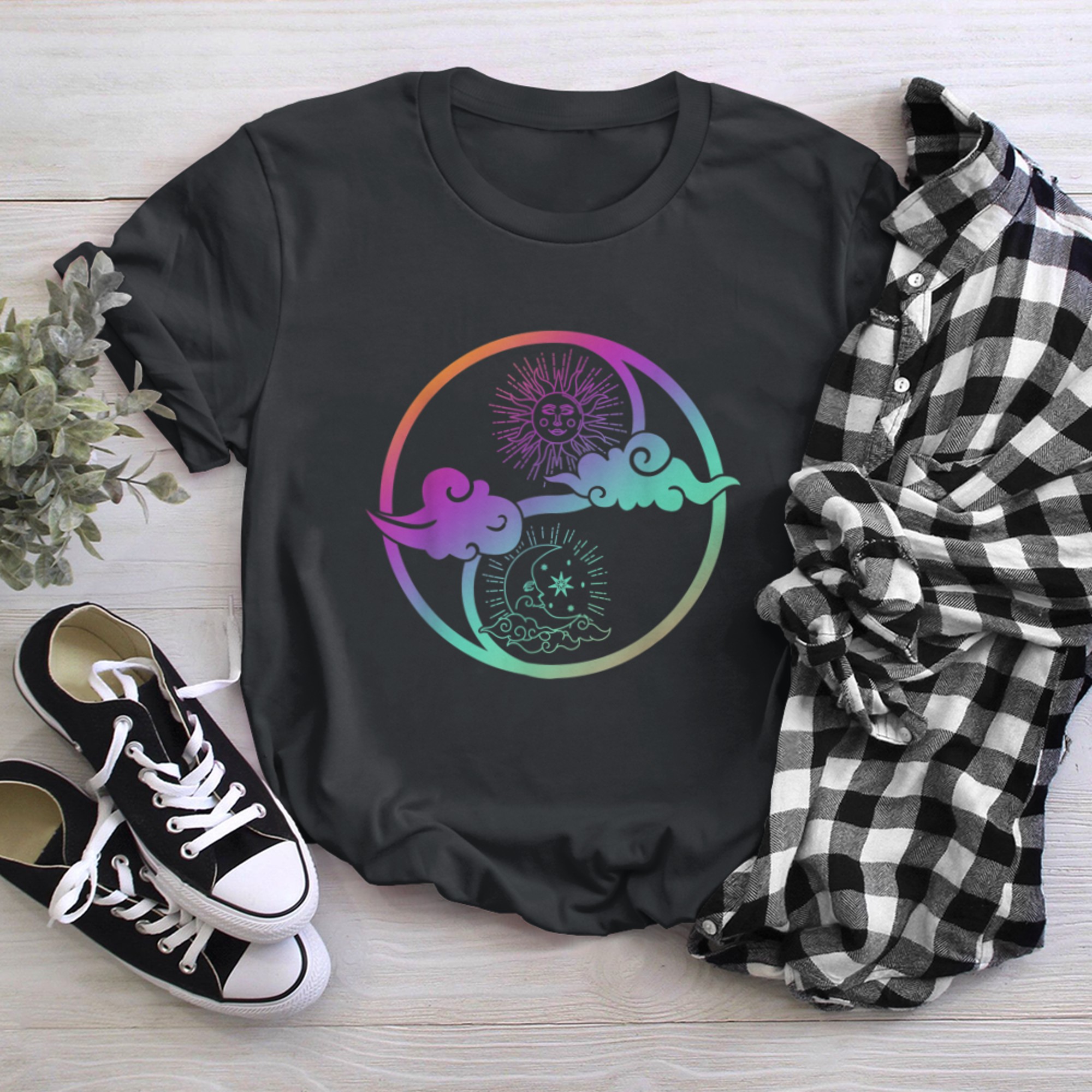 Moon And Sun Om Tree Of Life Buddhist Mandala Yin And Yang (3) t-shirt black