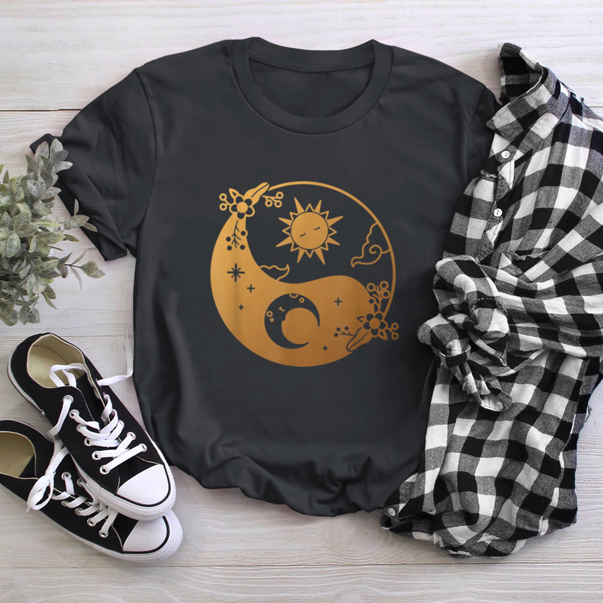 Moon And Sun Om Tree Of Life Buddhist Mandala Yin And Yang (4) t-shirt black