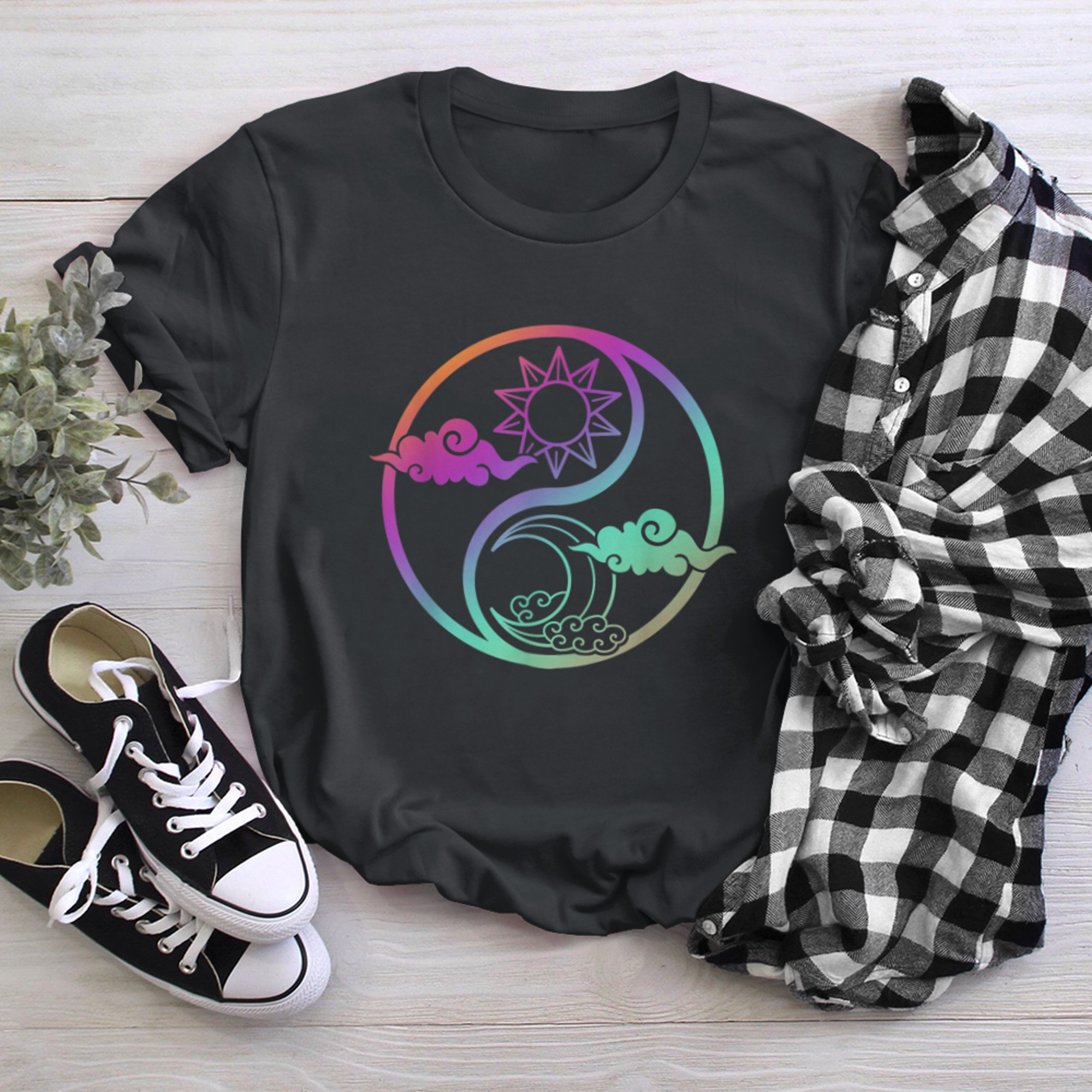 Moon And Sun Om Tree Of Life Buddhist Mandala Yin And Yang (5) t-shirt black