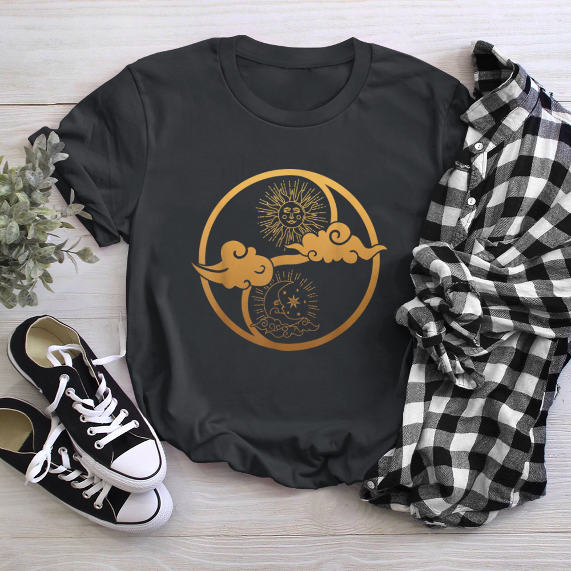 Moon And Sun Om Tree Of Life Buddhist Mandala Yin And Yang (7) t-shirt black