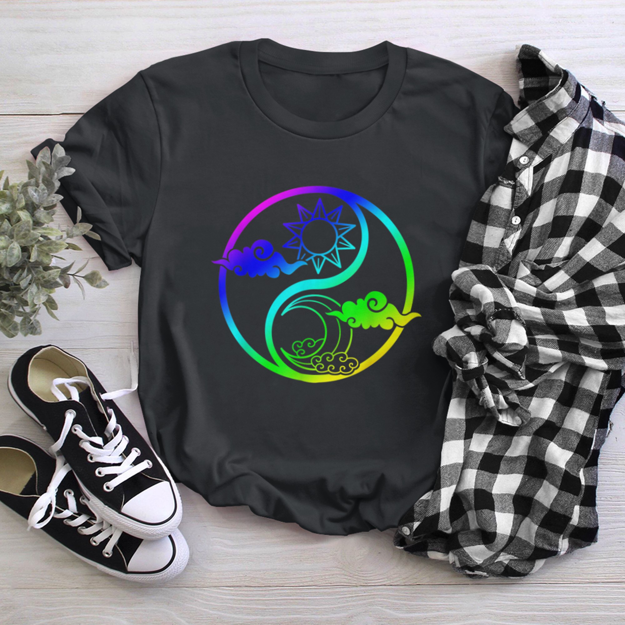 Moon And Sun Om Tree Of Life Buddhist Mandala Yin And Yang t-shirt black