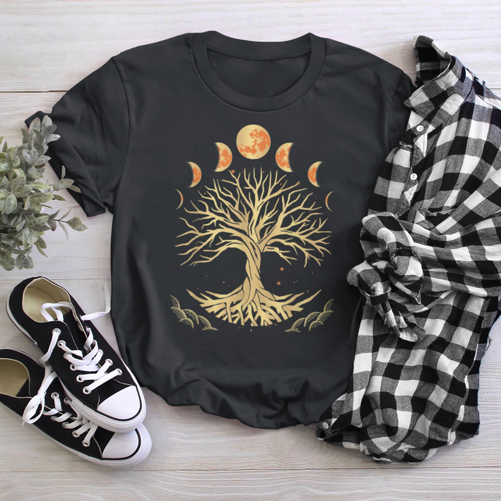 Moon Phase Tree Of Life Meditation Yoga Spiritual (1) t-shirt black