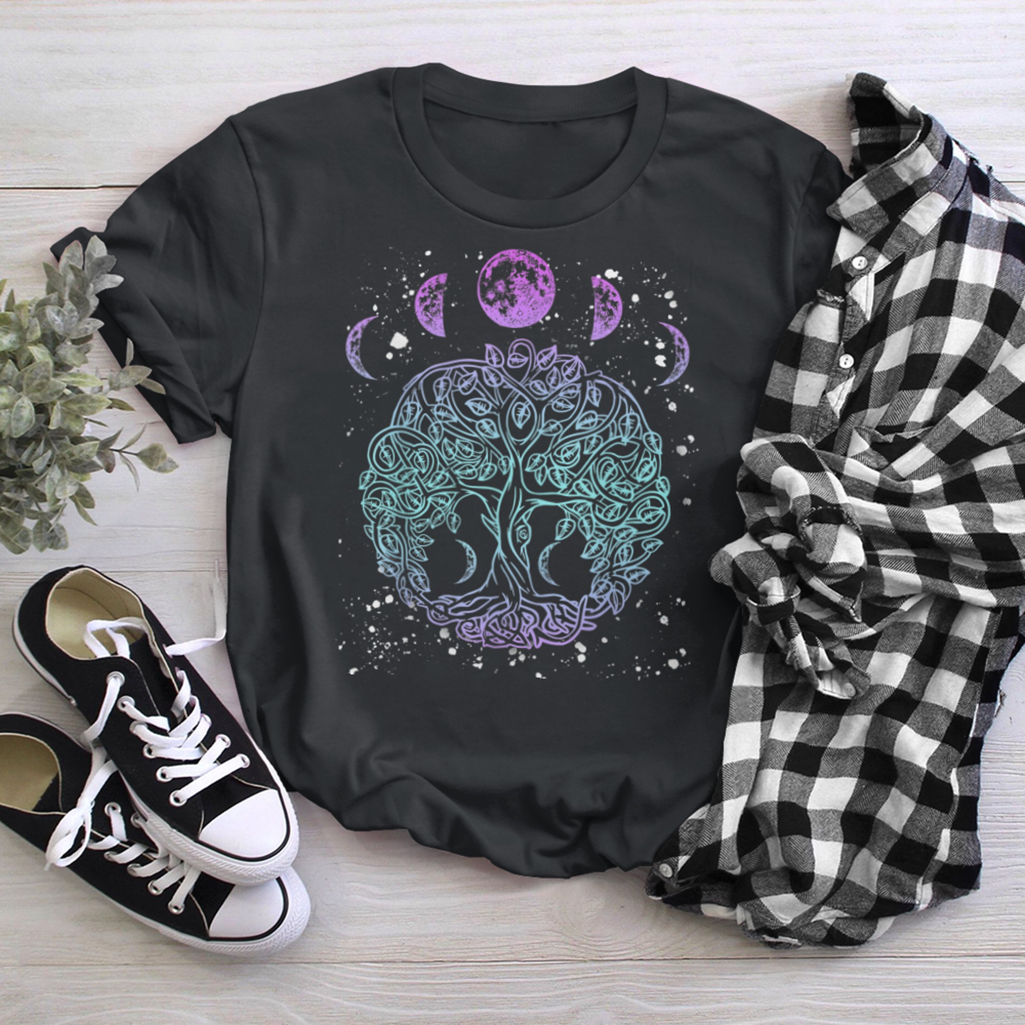 Moon Phases Tree of Life - Viking Pagan Wicca (1) t-shirt black