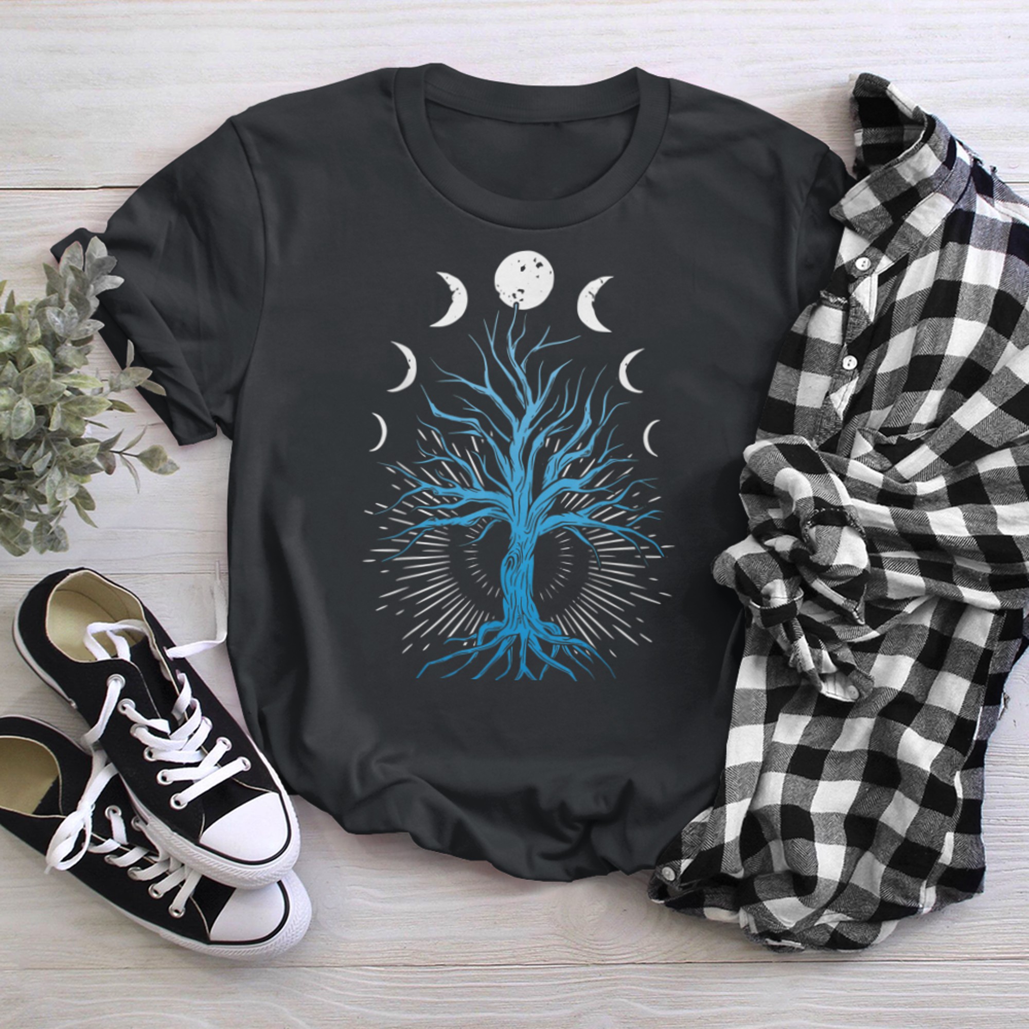 Moon Phases Tree of Life - Viking Pagan Wicca (2) t-shirt black