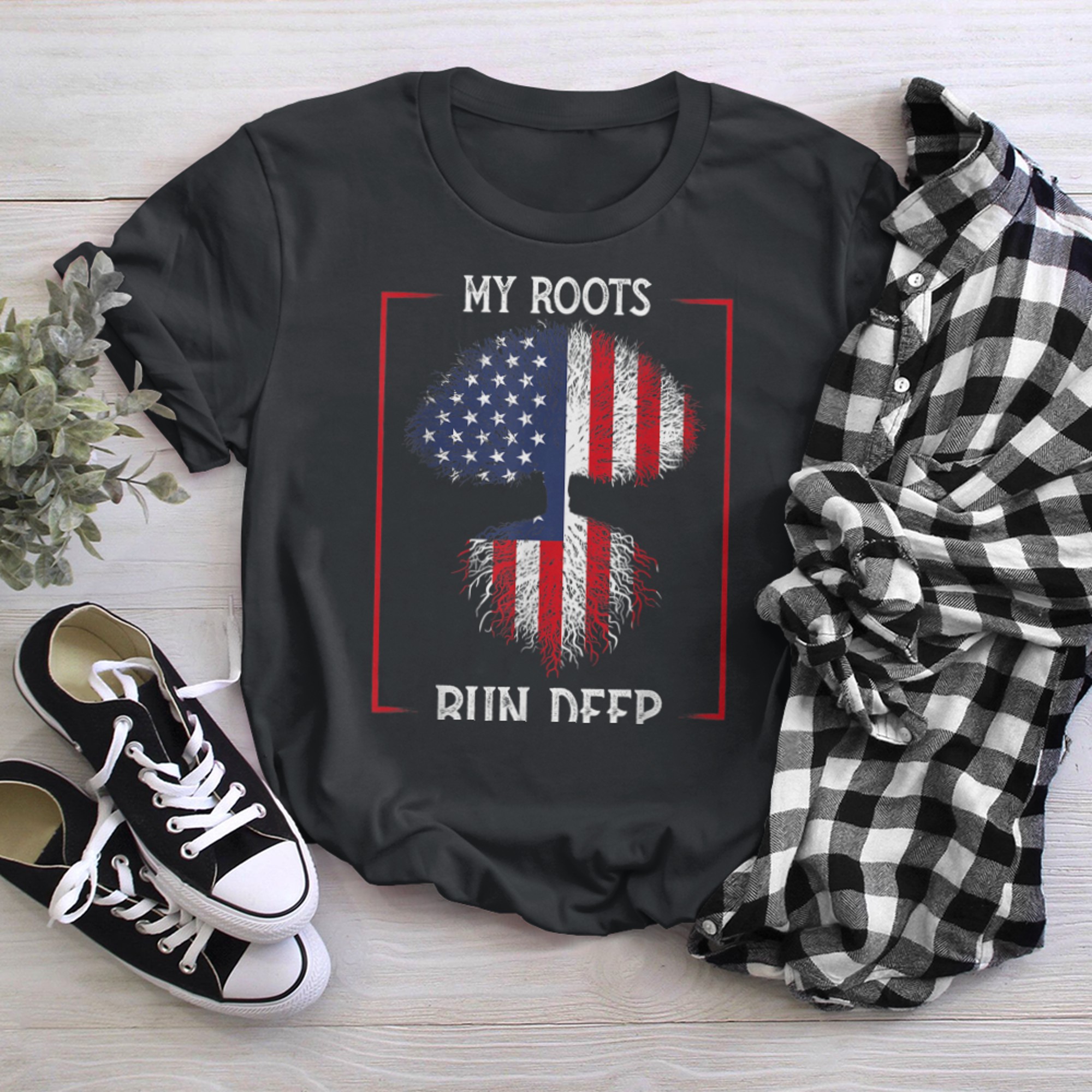 My Roots Run Deep USA American Stars and Stripes t-shirt black