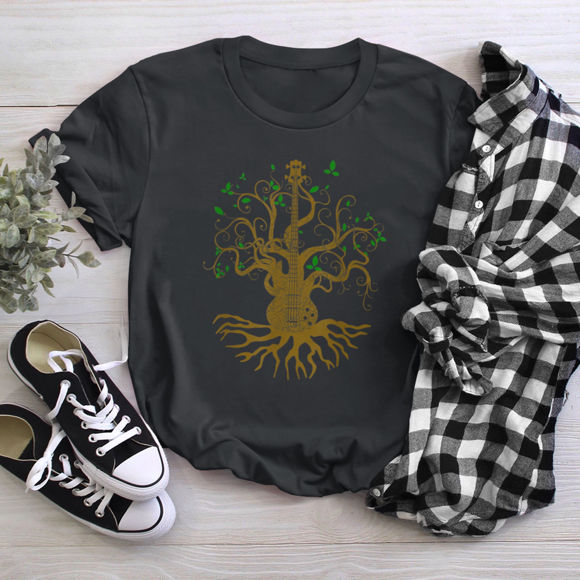 Nature Guitarist Acoustic Guitar Tree of Life t-shirt black