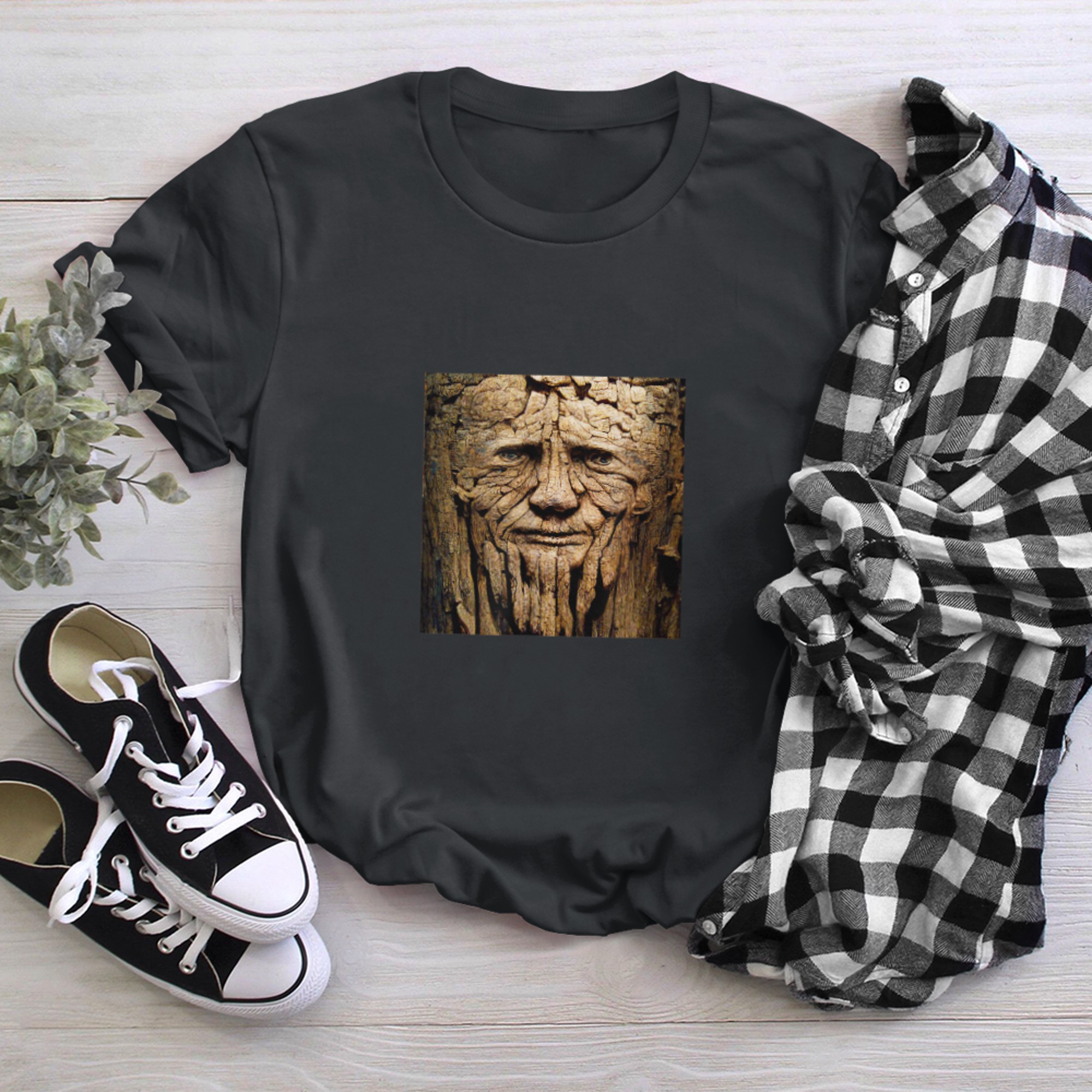 Old Tree Wood Carving Old Man Tree of Life t-shirt black