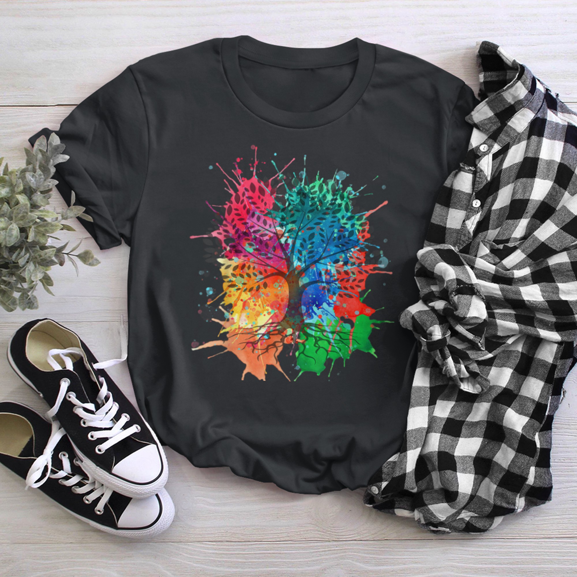 Paint Drip Tree T-shirt, Paint Splash Tree of Life (1) t-shirt black